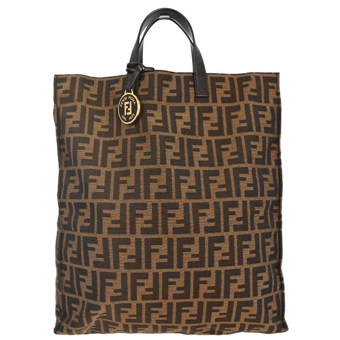 Fendi Zucca Large Brown Canvas Leather Tote Bag 8BH173-D14: Fendi Zucca Large Brown Canvas Leather Tote Bag 8BH173-D14 Large Fendi Zucca tote handbag in brown canvas and leather with double handles and an open top. The bag features the Zucca pattern, logo acce