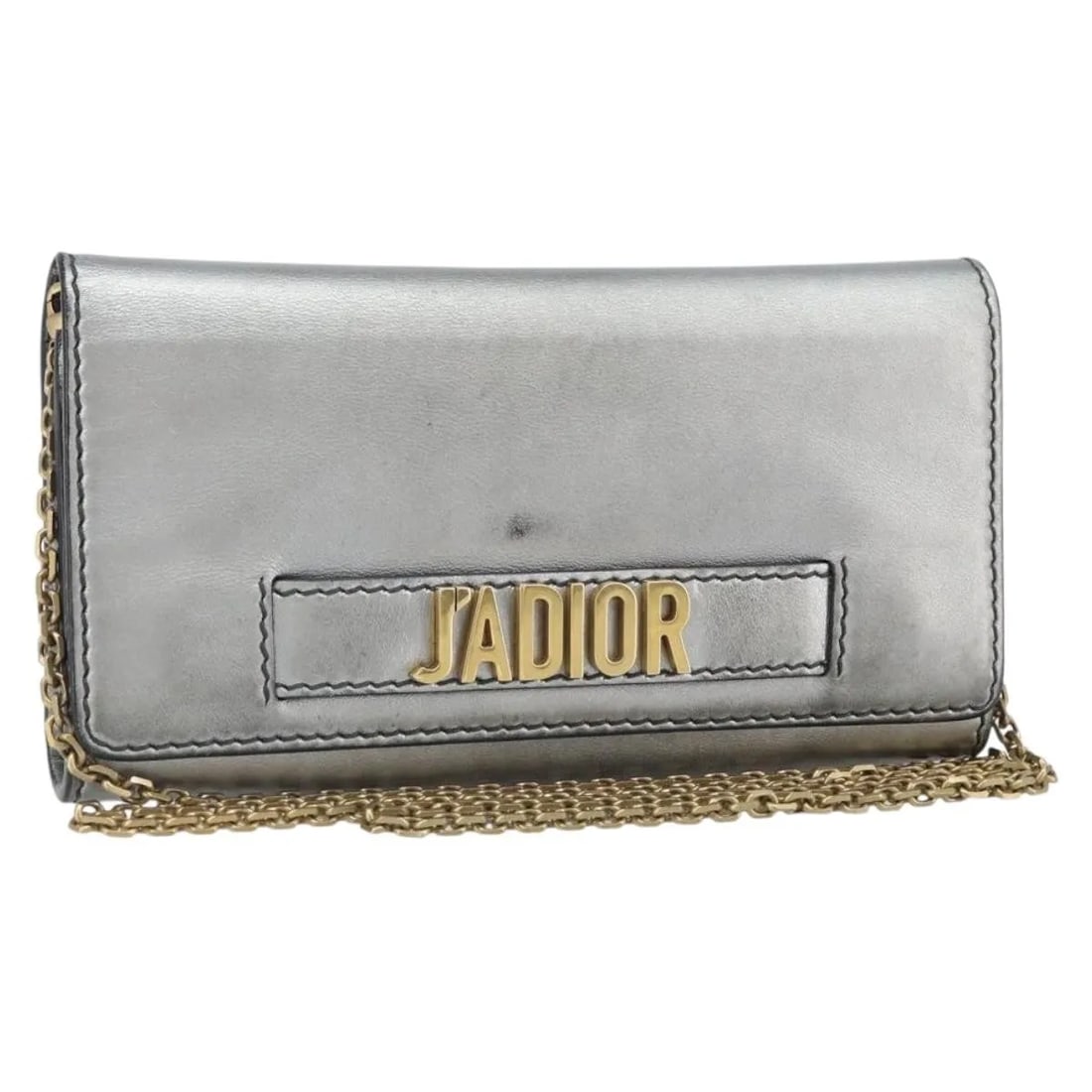 J'Adior Croisiere Leather Chain Wallet by Christian Dior Silver: J'Adior Croisiere Leather Chain Wallet by Christian Dior Silver This Christian Dior J'Adior Croisiere Chain Wallet is crafted from silver leather and designed for women. It features a chain shoulder s