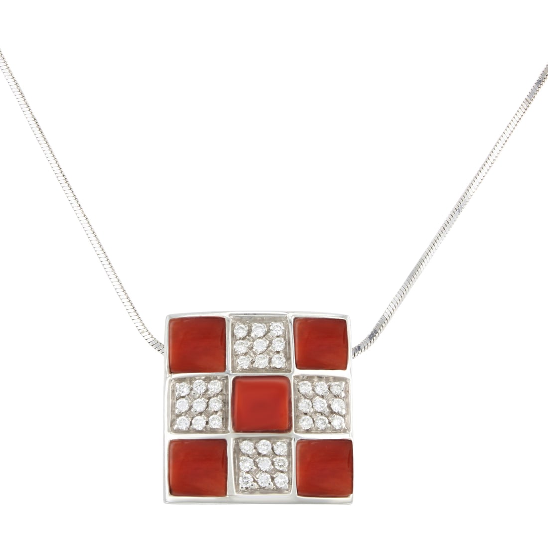 Lux Gioielli 18k White Gold Pendant Necklace with Diamonds and Coral 0.32cttw: Lux Gioielli 18k White Gold Pendant Necklace with Diamonds and Coral 0.32cttw This exquisite pendant necklace from Lux Gioielli features a stunning combination of 18k white gold, diamonds, and coral. 