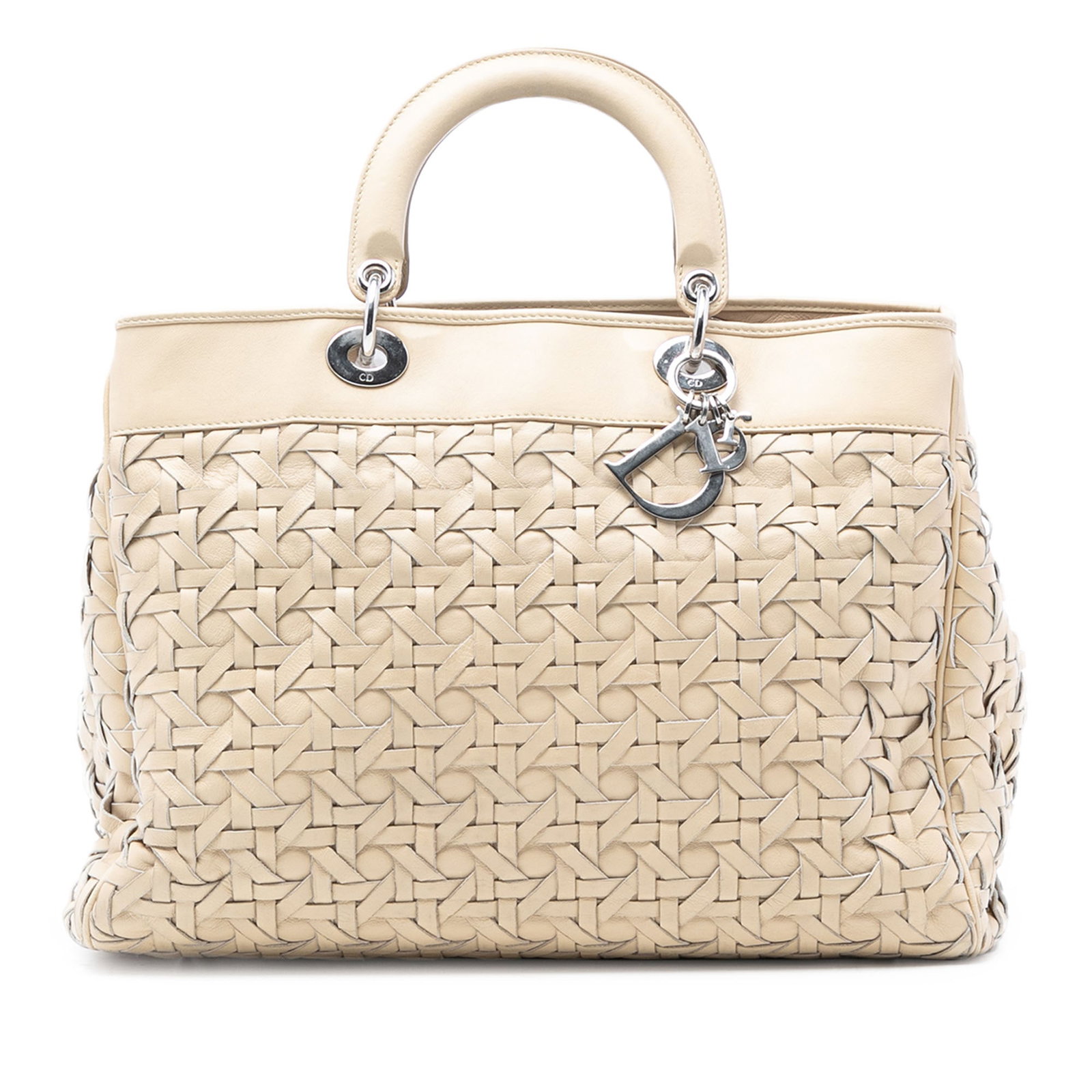 Dior Lady Dior Avenue Tote in Woven Brown Lambskin Leather: Dior Lady Dior Avenue Tote in Woven Brown Lambskin Leather This Dior Woven Lambskin Lady Dior Avenue Tote features a brown woven leather body with structured leather handles. The satchel has an open t