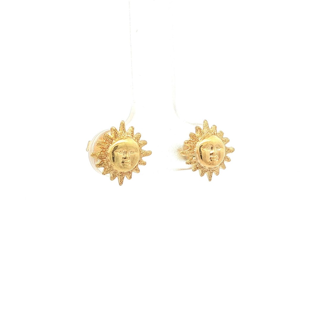 Unbranded 18k Yellow Gold Sun Face Stud Earrings Dual Finish: Unbranded 18k Yellow Gold Sun Face Stud Earrings Dual Finish Celestial sun face stud earrings crafted in solid 18k yellow gold with a dual finish and puffed design. These pierced earrings have post ba