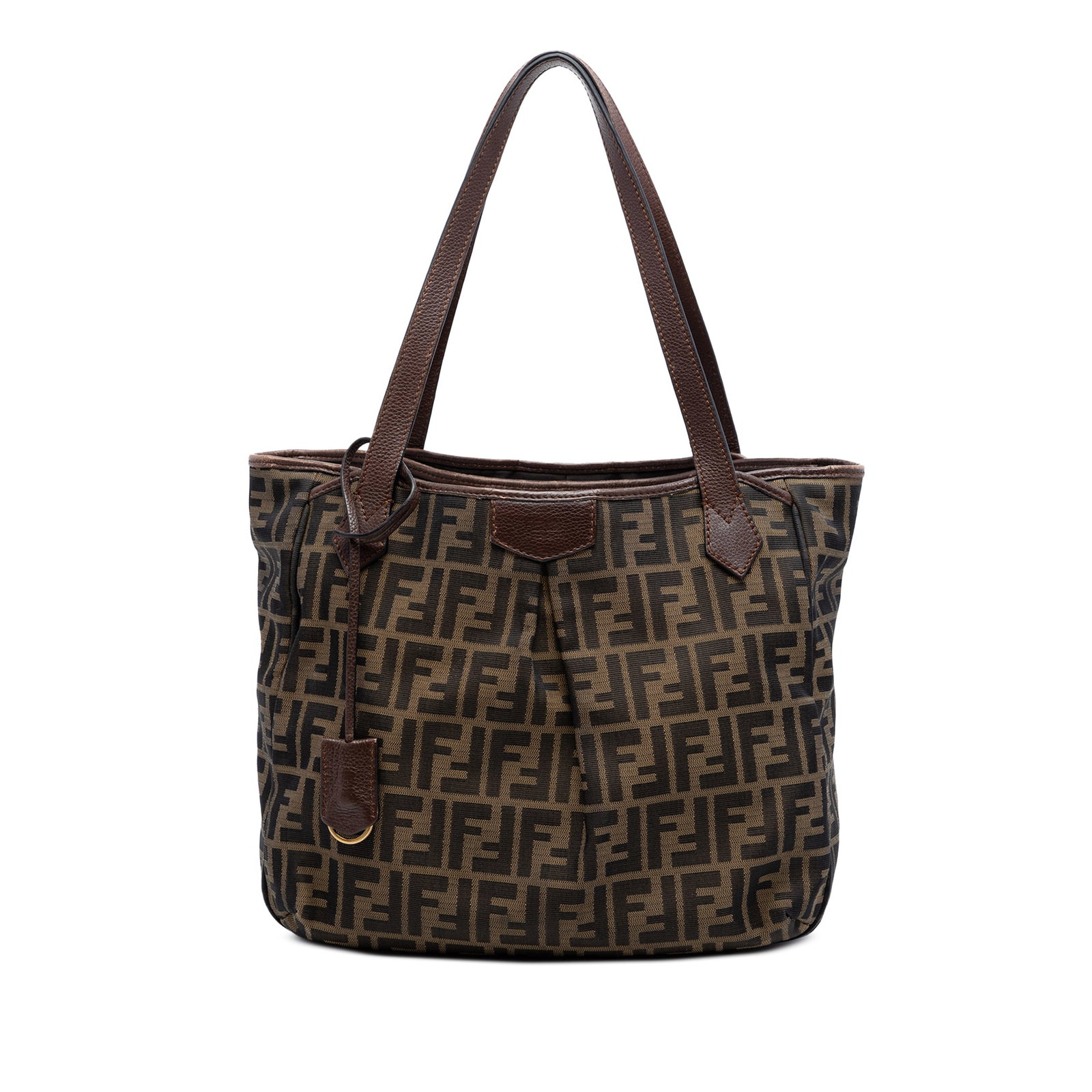Fendi Zucca Canvas Brown Tote Bag with Leather Trim: Fendi Zucca Canvas Brown Tote Bag with Leather Trim This Fendi Zucca Canvas Grande Shopping Tote features a durable canvas body with leather trim, flat leather straps, a top zip closure, and interior 