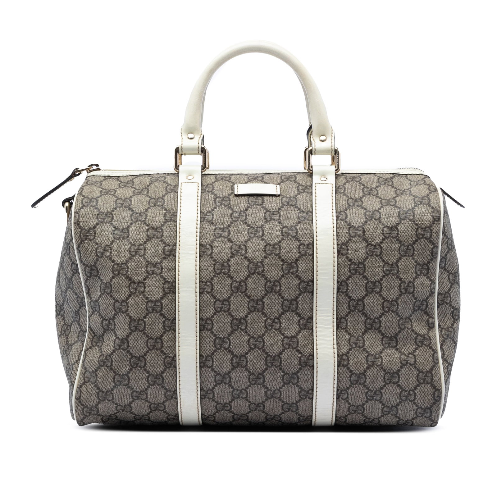 Gucci GG Supreme Joy Boston handbag medium beige: Gucci GG Supreme Joy Boston handbag medium beige This Gucci Medium GG Supreme Joy Boston Bag features a coated canvas body with leather trim, rolled leather handles, a top zip closure, and an interior