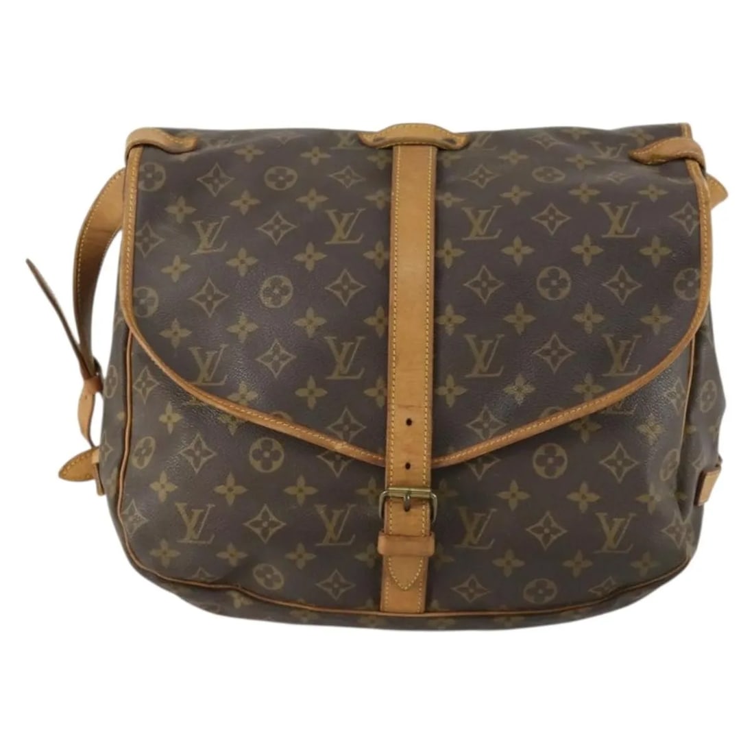 Brown Canvas Handbag Louis Vuitton Saumur: Brown Canvas Handbag Louis Vuitton Saumur Louis Vuitton Saumur handbag crafted from monogram canvas designed for women. The handbag features a brown color and includes a shoulder strap. It has visible