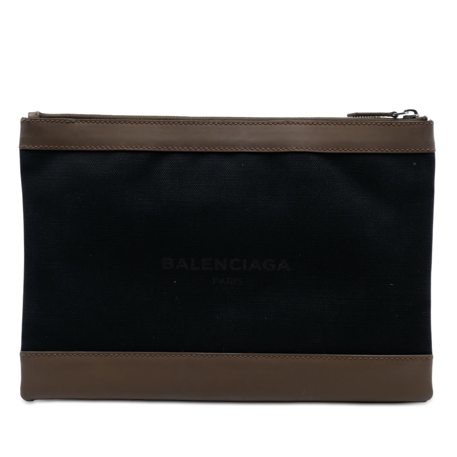 Balenciaga Navy Clip M Black Canvas Clutch with Leather Trim (1 of 7)