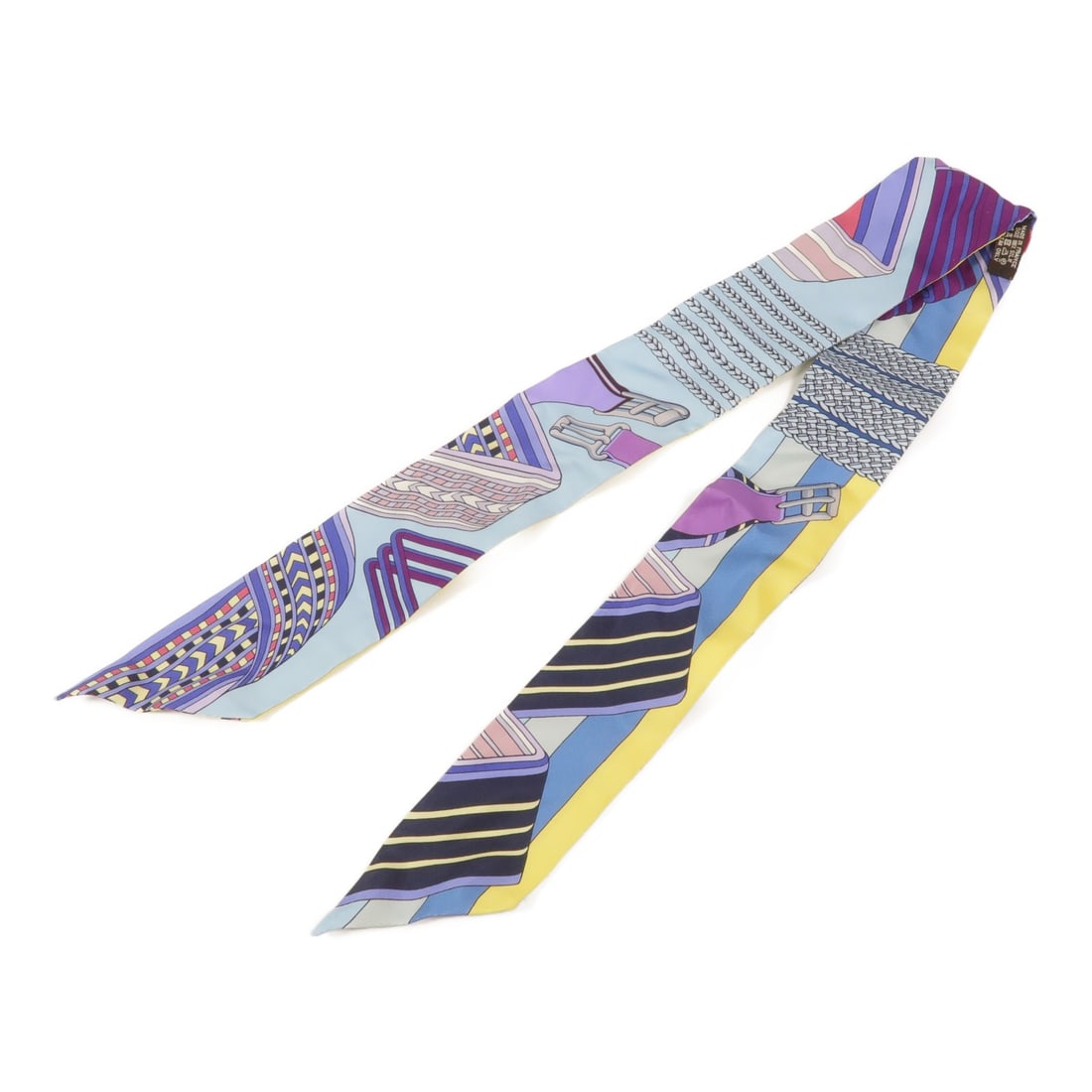 HERMES Twilly Silk Scarf Blue with Storage Box: HERMES Twilly Silk Scarf Blue with Storage Box Hermes Twilly scarf in blue silk, designed for women and presented in regular size. Made in France, it comes with a storage box and is described as being