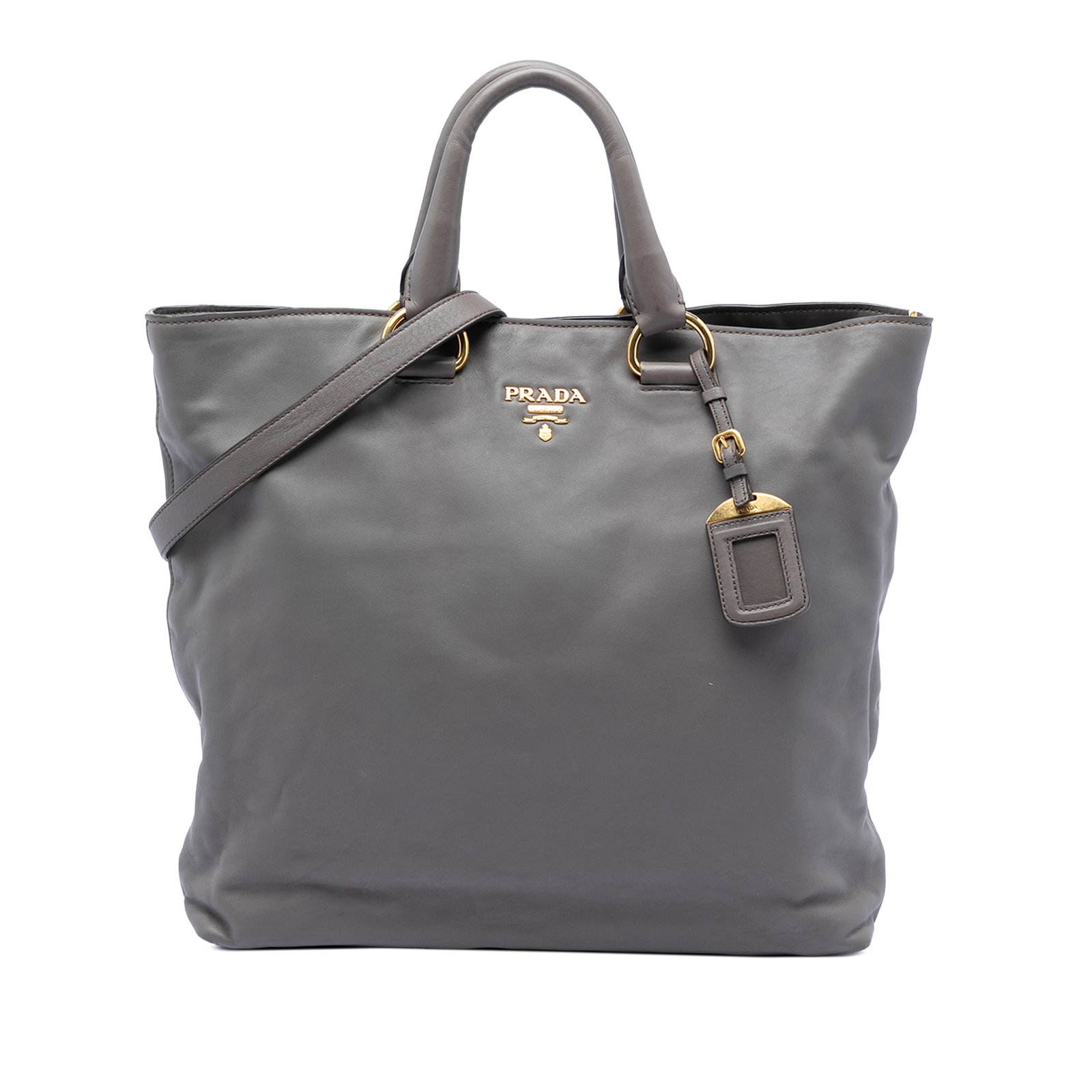 Prada Soft Calf Leather Convertible Gray Tote with Shoulder Strap (1 of 7)