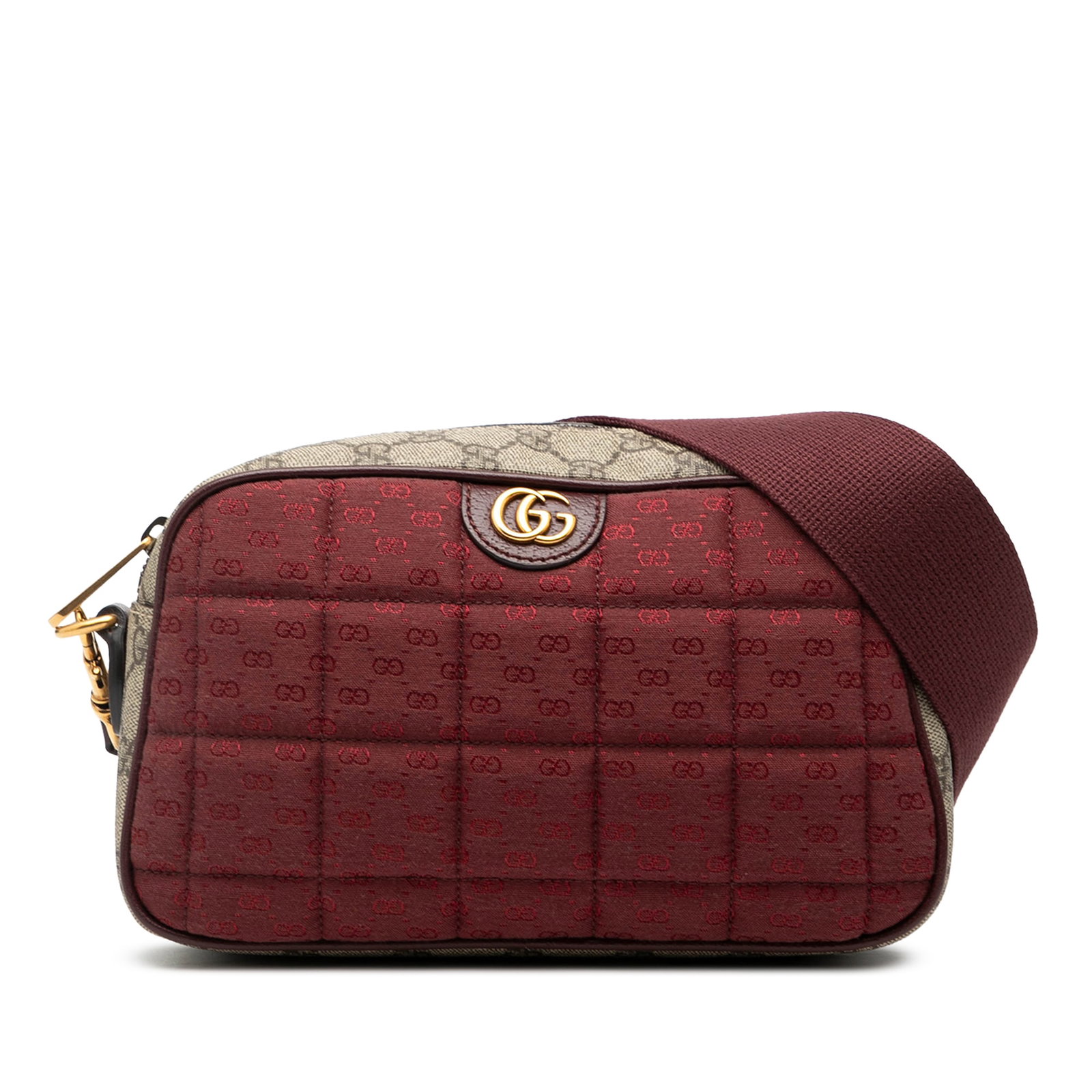 Gucci GG Supreme and Mini GG Canvas Small Quilted Crossbody Bag: Gucci GG Supreme and Mini GG Canvas Small Quilted Crossbody Bag This Gucci Small Quilted Mini GG Canvas and GG Supreme Double G Crossbody bag features a coated canvas body with leather trim, an adjust