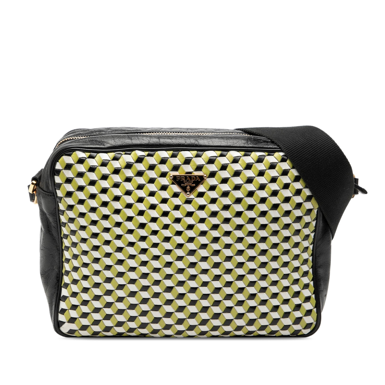 Prada Perspective Cubes Black Leather Shoulder Bag with Zip Closure (1 of 6)