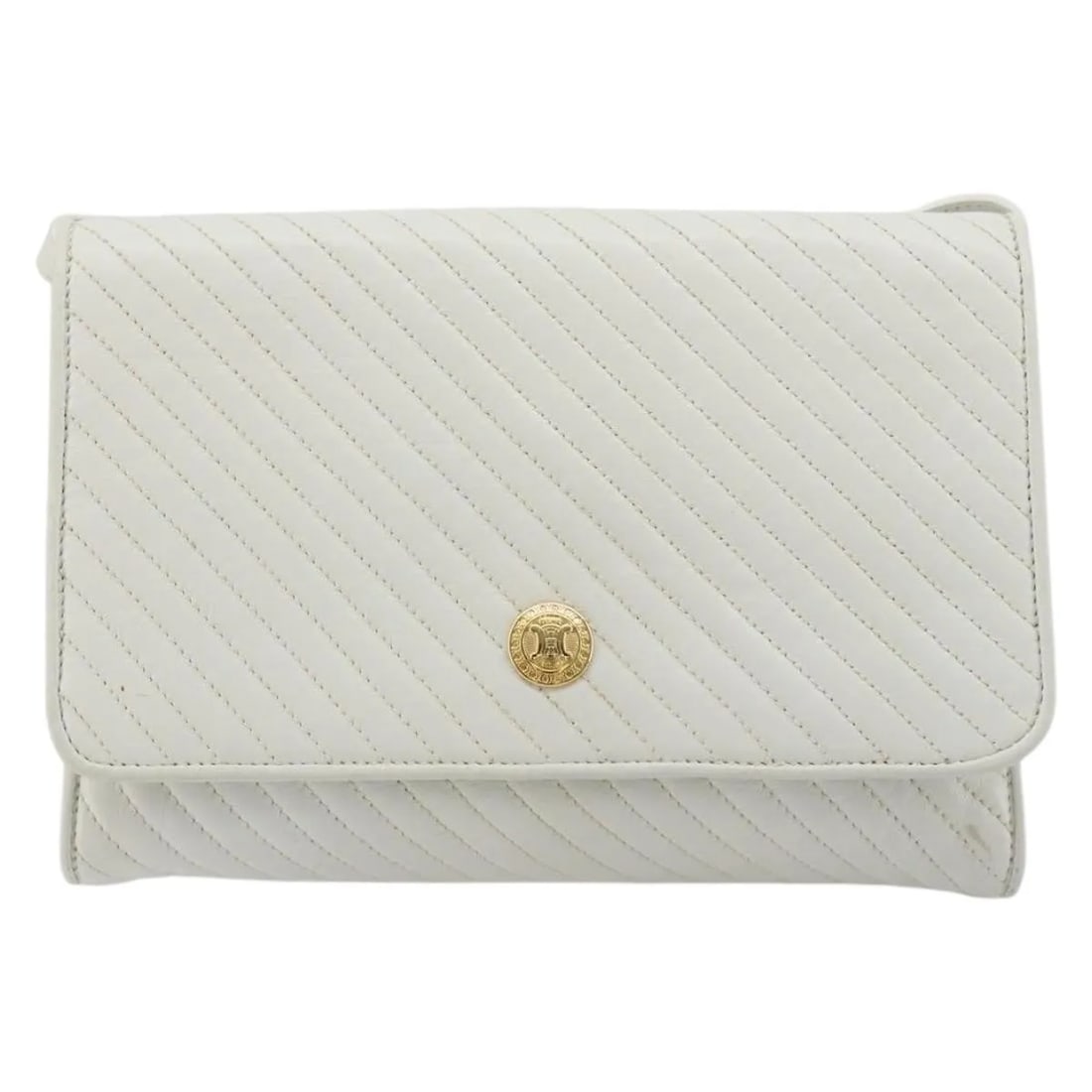 Celine Vintage Flap White Leather Shoulder Bag: Celine Vintage Flap White Leather Shoulder Bag Vintage Celine Flap shoulder bag crafted in white leather. This piece features a quilted design and shows fair overall condition with visible wear throug