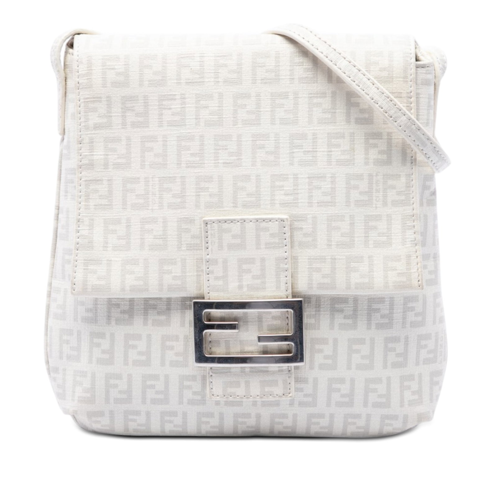 Fendi Zucchino Spalmati White Fabric Crossbody Bag: Fendi Zucchino Spalmati White Fabric Crossbody Bag Fendi Zucchino Spalmati crossbody bag in white, made in Italy. It features a coated canvas body, an adjustable flat strap, a front flap with magnetic