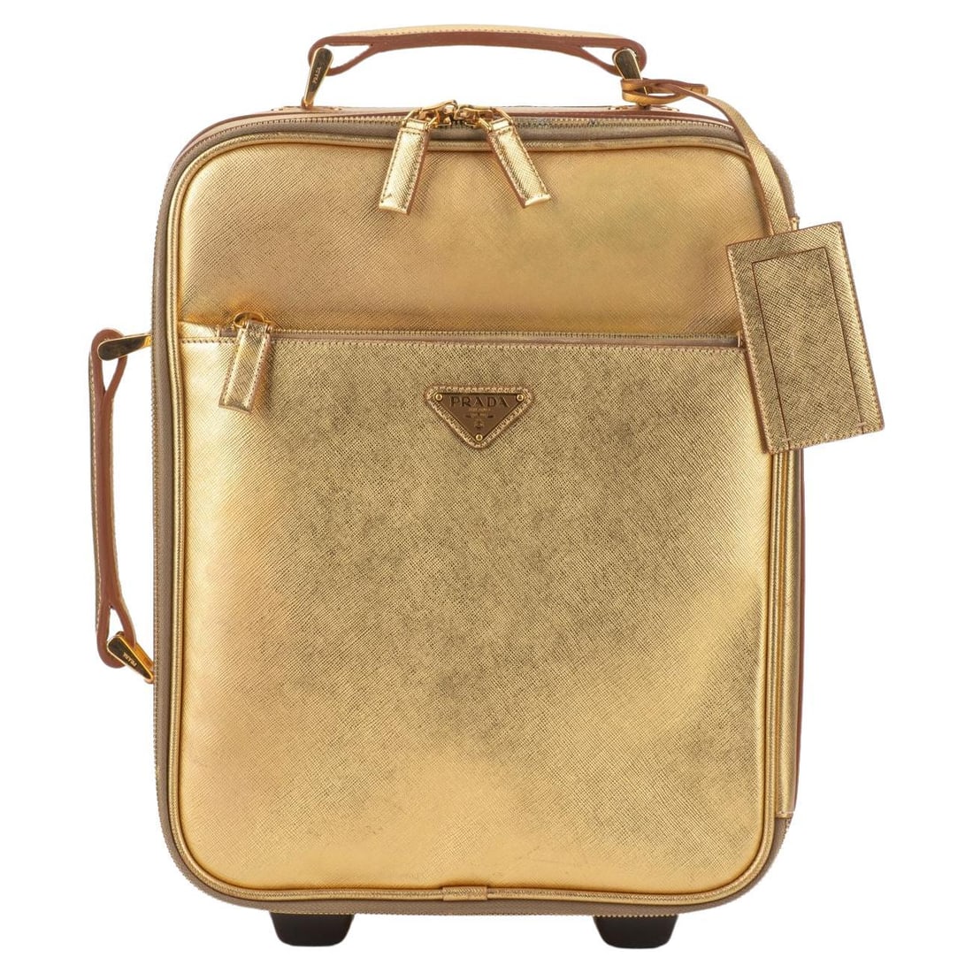 Prada Gold Saffiano Small Carry On Suitcase Italy Luxury Travel: Prada Gold Saffiano Small Carry On Suitcase Italy Luxury Travel Elevate your travel style with this exquisite Prada Gold Saffiano Small Carry On Bag. Crafted from luxurious gold saffiano leather, this