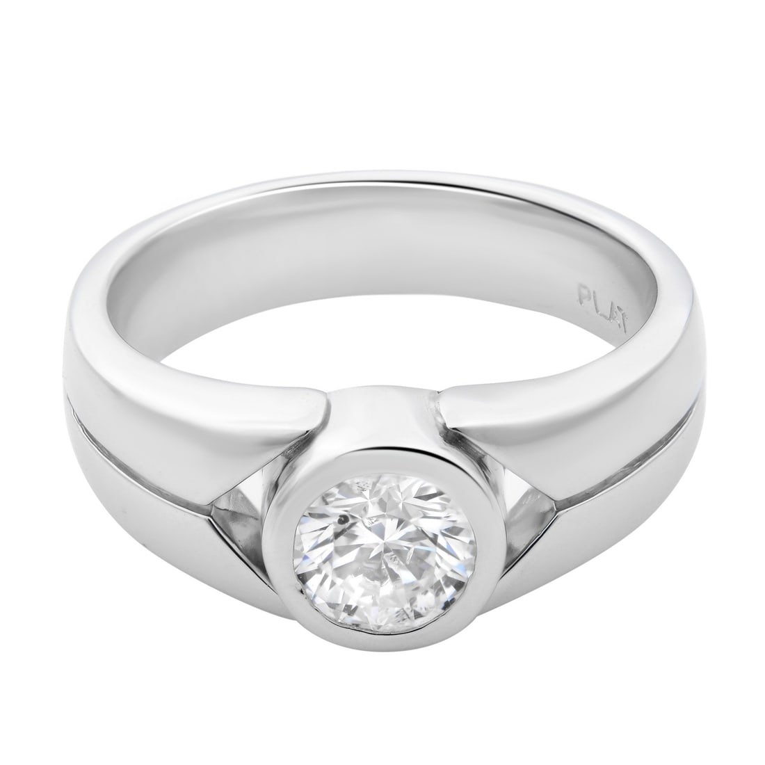 Rachel Koen 0.75Ct Bezel Set Diamond Engagement Ring Platinum Size 5.75: Rachel Koen 0.75Ct Bezel Set Diamond Engagement Ring Platinum Size 5.75 This exquisite diamond engagement ring by Rachel Koen showcases a stunning 0.75 carat round brilliant cut diamond, securely held