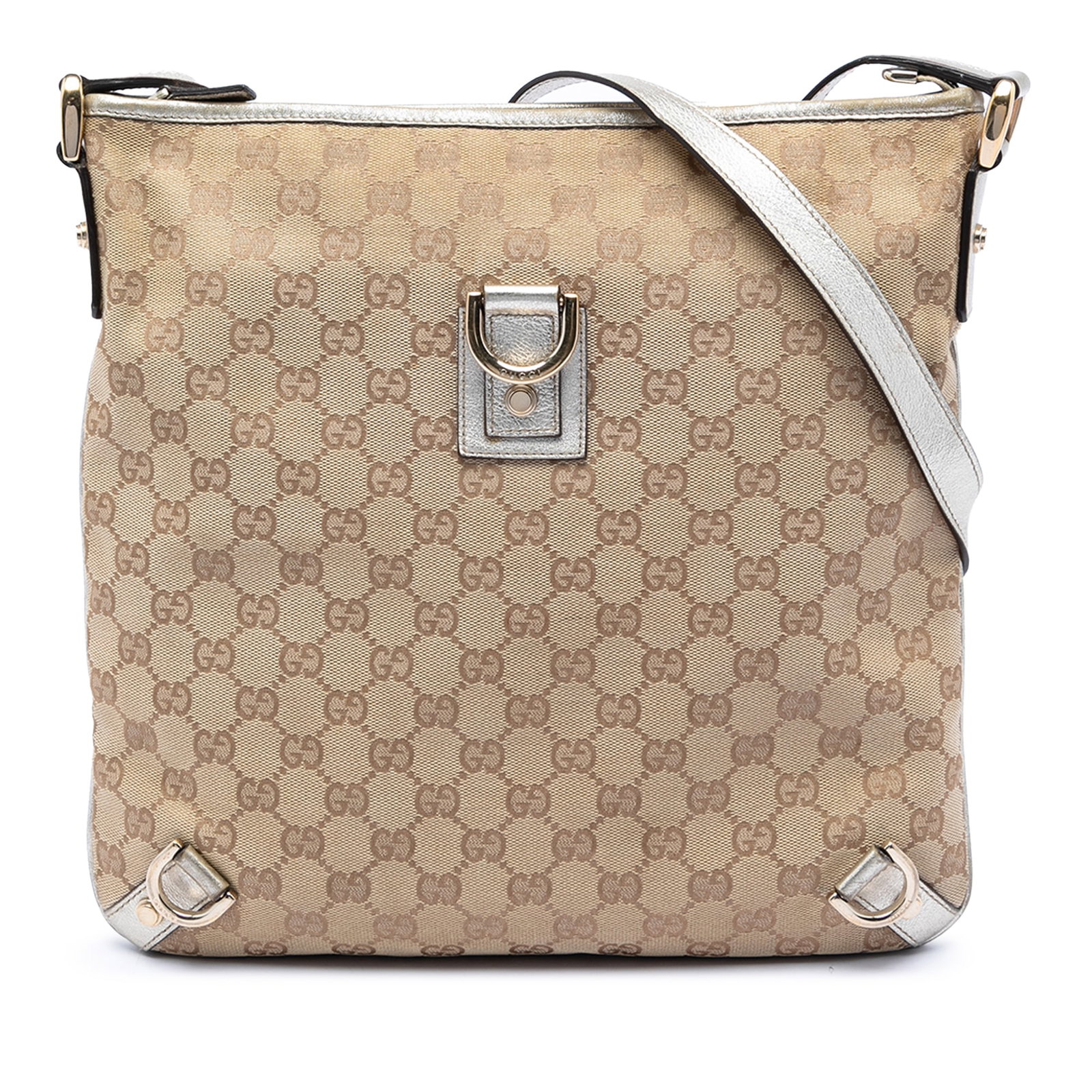 Gucci Abbey D Ring Beige Canvas Leather Crossbody Bag: Gucci Abbey D Ring Beige Canvas Leather Crossbody Bag The Gucci GG Canvas Abbey D Ring Crossbody features a beige canvas body with leather trim and an adjustable flat leather strap. It is designed wit