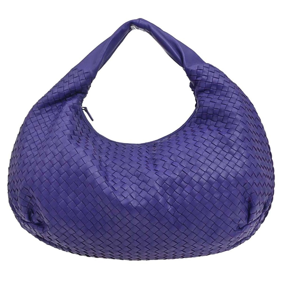 Bottega Veneta Intrecciato Purple Lambskin Hobo Bag Top Handle: Bottega Veneta Intrecciato Purple Lambskin Hobo Bag Top Handle Bottega Veneta hobo handbag in purple lambskin with the Intrecciato pattern. It features a top handle, beige lining, and inner pockets, i