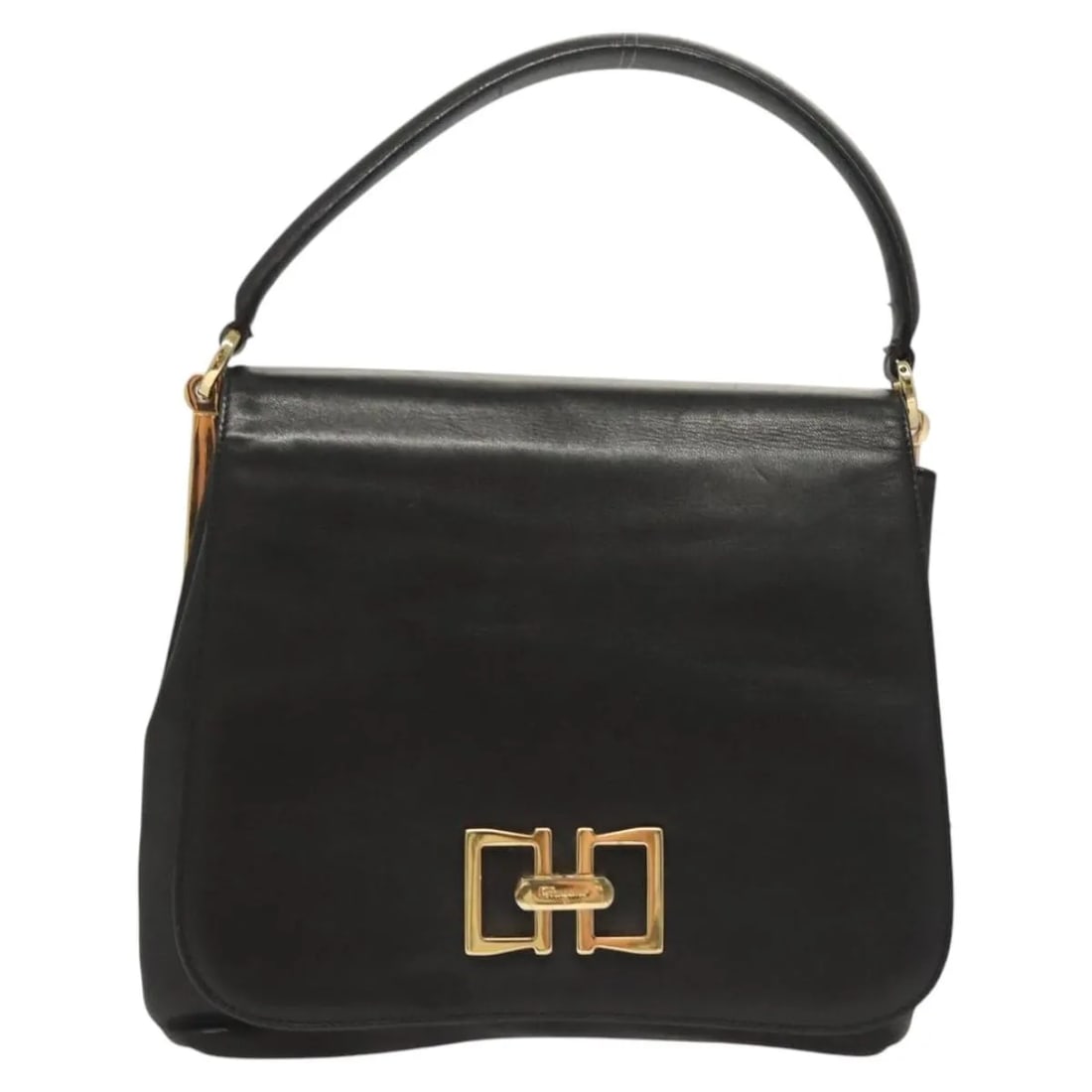 Salvatore Ferragamo Vintage black leather handbag: Salvatore Ferragamo Vintage black leather handbag Vintage Salvatore Ferragamo leather bag in black. This pre-owned piece shows heavy overall use and is priced to reflect its condition. Noted wear incl