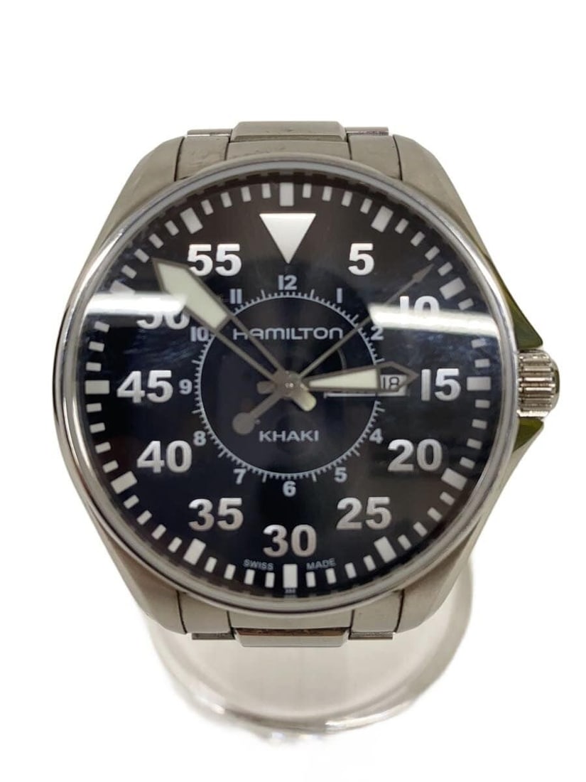 Hamilton Khaki Aviation Day-Date Quartz Men's Stainless Steel Watch H646110: Hamilton Khaki Aviation Day-Date Quartz Men's Stainless Steel Watch H646110 This HAMILTON Khaki Aviation Pilot Day-Date Quartz wristwatch is designed for men and features a stainless steel case with a