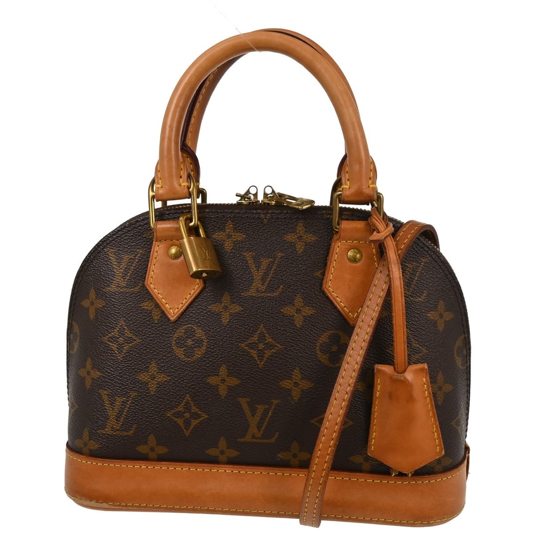 Louis Vuitton Alma BB Small Monogram Canvas Top Handle Bag: Louis Vuitton Alma BB Small Monogram Canvas Top Handle Bag Vintage Louis Vuitton Alma BB handbag in brown Monogram canvas with leather trim and double handles. This small top handle bag features a zip