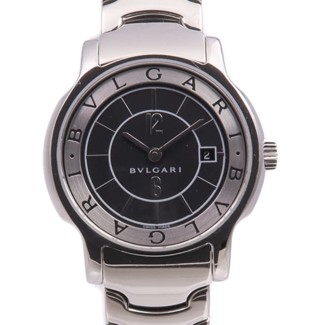 BVLGARI Solotempo ST29S Women's Quartz Wristwatch Black Stainless Steel: BVLGARI Solotempo ST29S Women's Quartz Wristwatch Black Stainless Steel BVLGARI Solotempo Quartz wristwatch in black stainless steel, designed for ladies. It features a quartz movement, black dial, an