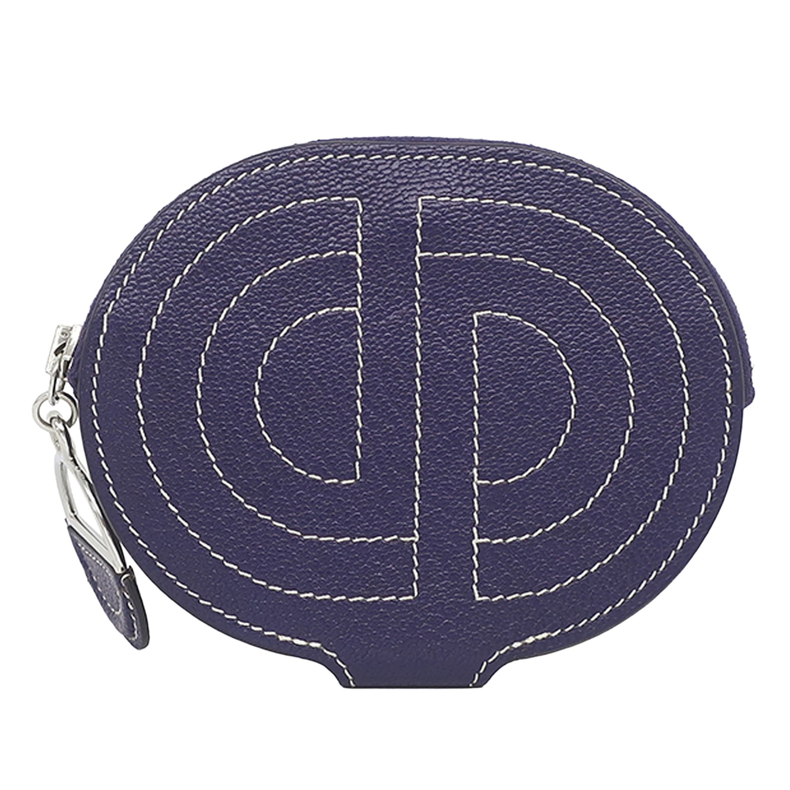 Hermes In The Loop Coin Pouch Chevre Mysore Navy Leather: Hermes In The Loop Coin Pouch Chevre Mysore Navy Leather Compact coin pouch in Chevre Mysore leather with a navy blue body, top zip closure, flap with snap closure, and interior slip pockets. Made in 