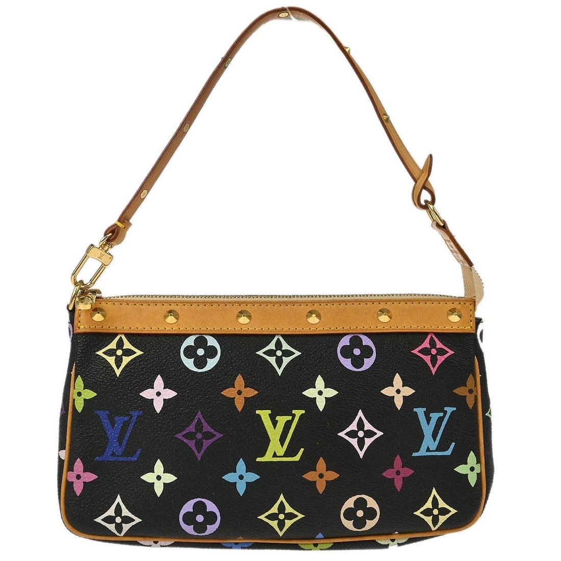 Louis Vuitton Pochette Accessoires M92648 Black Multicolor Handbag: Louis Vuitton Pochette Accessoires M92648 Black Multicolor Handbag Louis Vuitton Pochette Accessoires handbag in black Monogram Multicolor canvas with leather trim and a top handle. This women's small