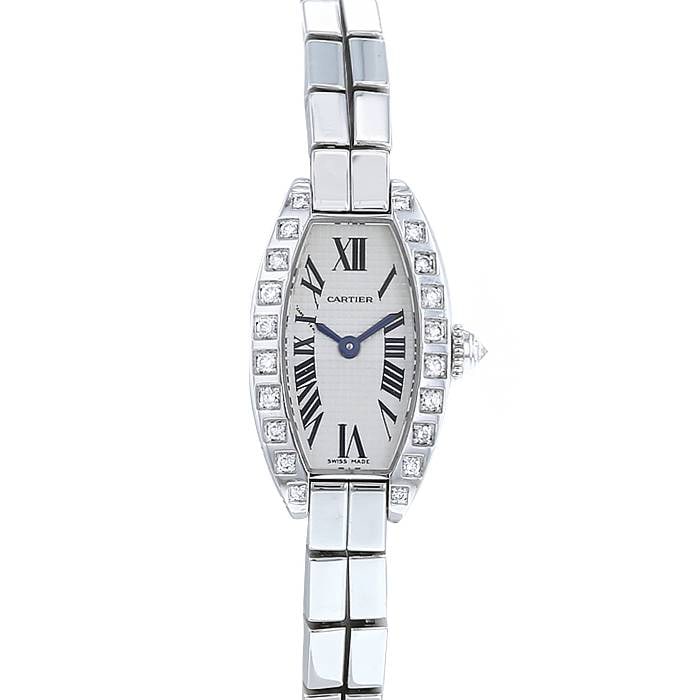 Ladies Cartier Tonneau Watch Ref 2545 Silver Roman Dial White Gold Bracelet: Ladies Cartier Tonneau Watch Ref 2545 Silver Roman Dial White Gold Bracelet This Cartier Tonneau watch features a silver Roman numeral dial and a factory diamond bezel. Designed for ladies, it is part