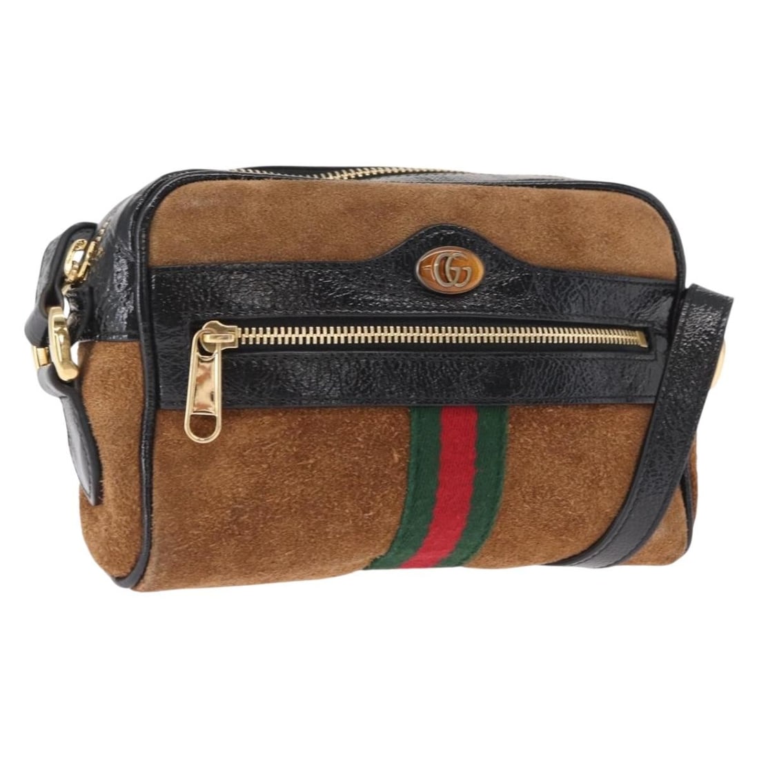 Gucci 573321 Sherry Web Suede Shoulder Bag Brown Gold: Gucci 573321 Sherry Web Suede Shoulder Bag Brown Gold A Gucci Web Sherry Line shoulder bag in brown suede with gold-tone accents. Made in Italy, this bag features a shoulder strap with an approximate 