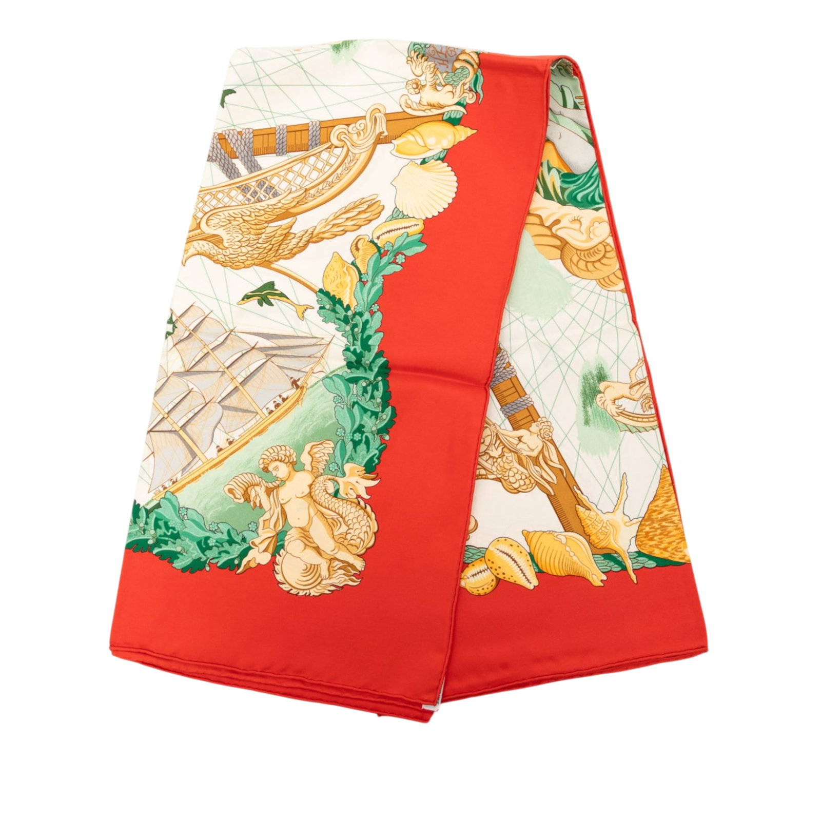 Hermes Balade Oceane 90 Silk Scarf Red: Hermes Balade Oceane 90 Silk Scarf Red Hermes Balade Oceane Silk Scarf 90 featuring the Balade Oceane print in red. Made from 100% silk and originating from France, this accessory is presented in size