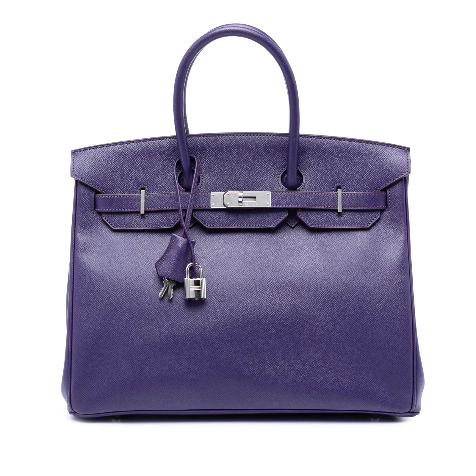 Hermes Birkin Retourne 35 Epsom Leather Handbag Iris: Hermes Birkin Retourne 35 Epsom Leather Handbag Iris Hermes Birkin Retourne 35 bag in Epsom leather and Iris purple color, made in France. It features rolled leather handles, a front flap with turn-lo
