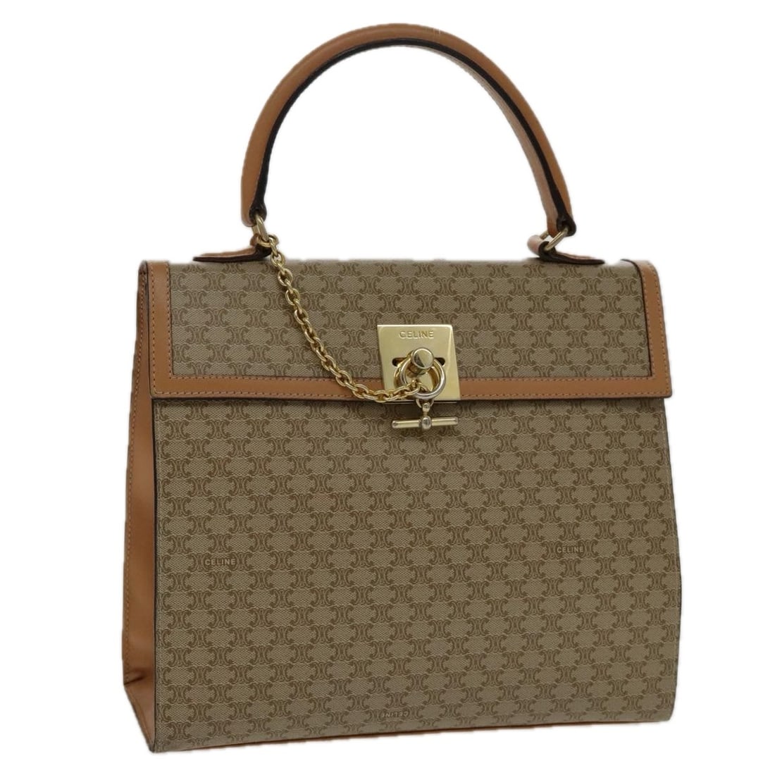 CELINE Macadam Beige Coated Canvas Handbag Made in Italy: CELINE Macadam Beige Coated Canvas Handbag Made in Italy Celine Macadam hand bag in beige coated canvas, made in Italy. This women's bag is offered without the original box or dust bag and includes on