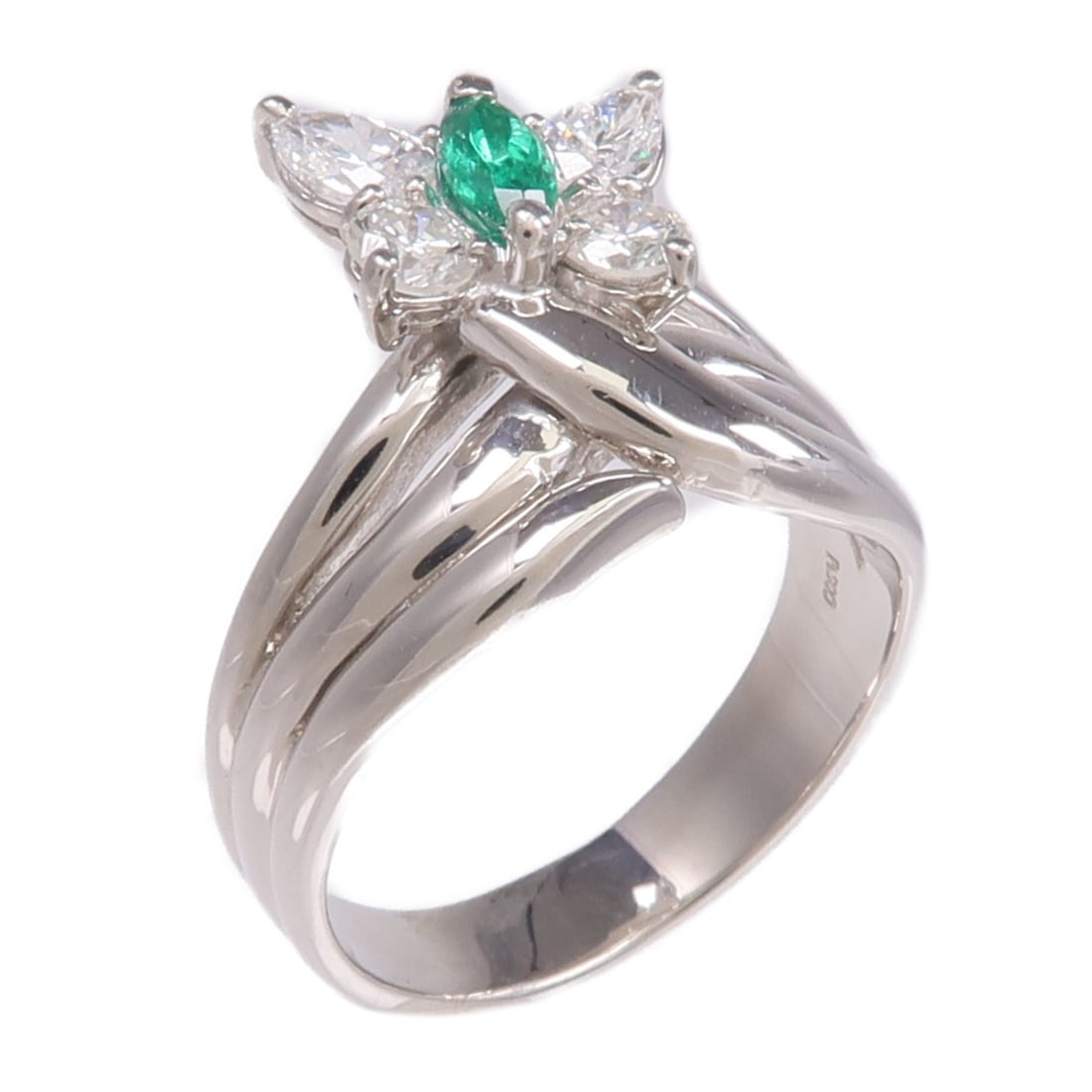Pt900 Platinum Emerald Diamond Ring Size 6.25 Women (1 of 8)