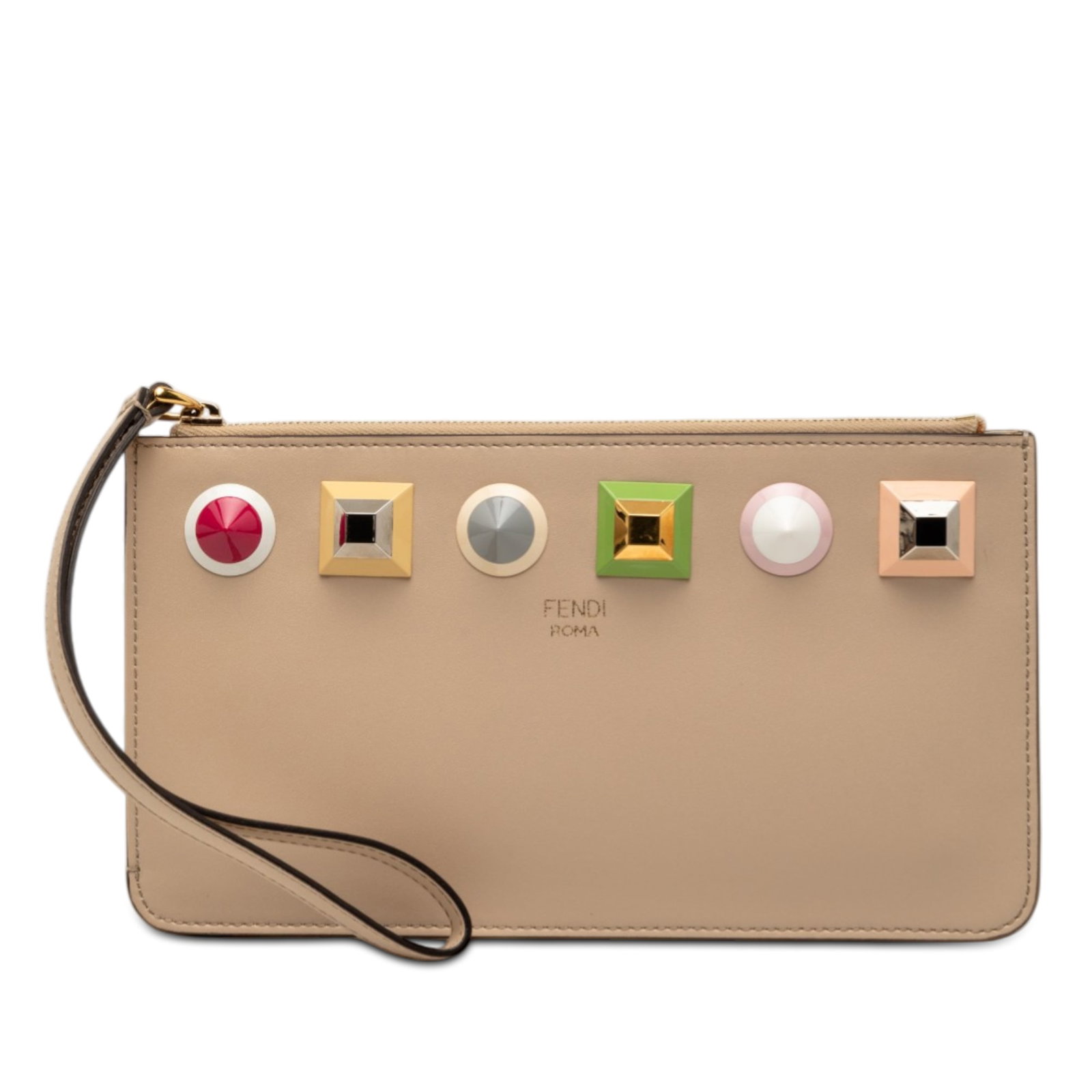 Fendi Slim Wristlet Clutch in Studded Beige Leather (1 of 8)