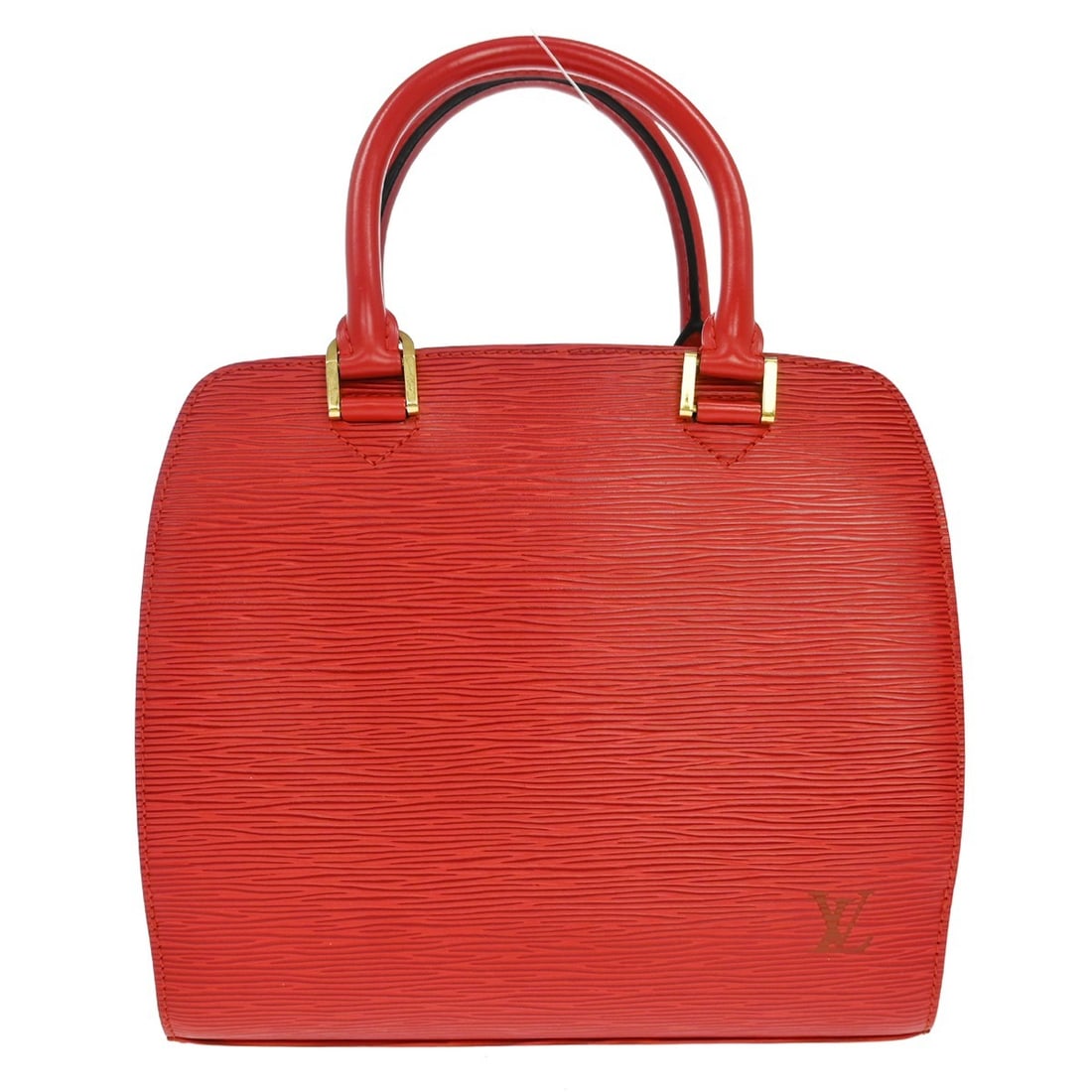 Louis Vuitton Pont Neuf Red Epi Leather Satchel M52057: Louis Vuitton Pont Neuf Red Epi Leather Satchel M52057 Vintage Louis Vuitton Pont Neuf handbag in Castilian red Epi leather with double handles and a zip-top closure. This women's satchel features log