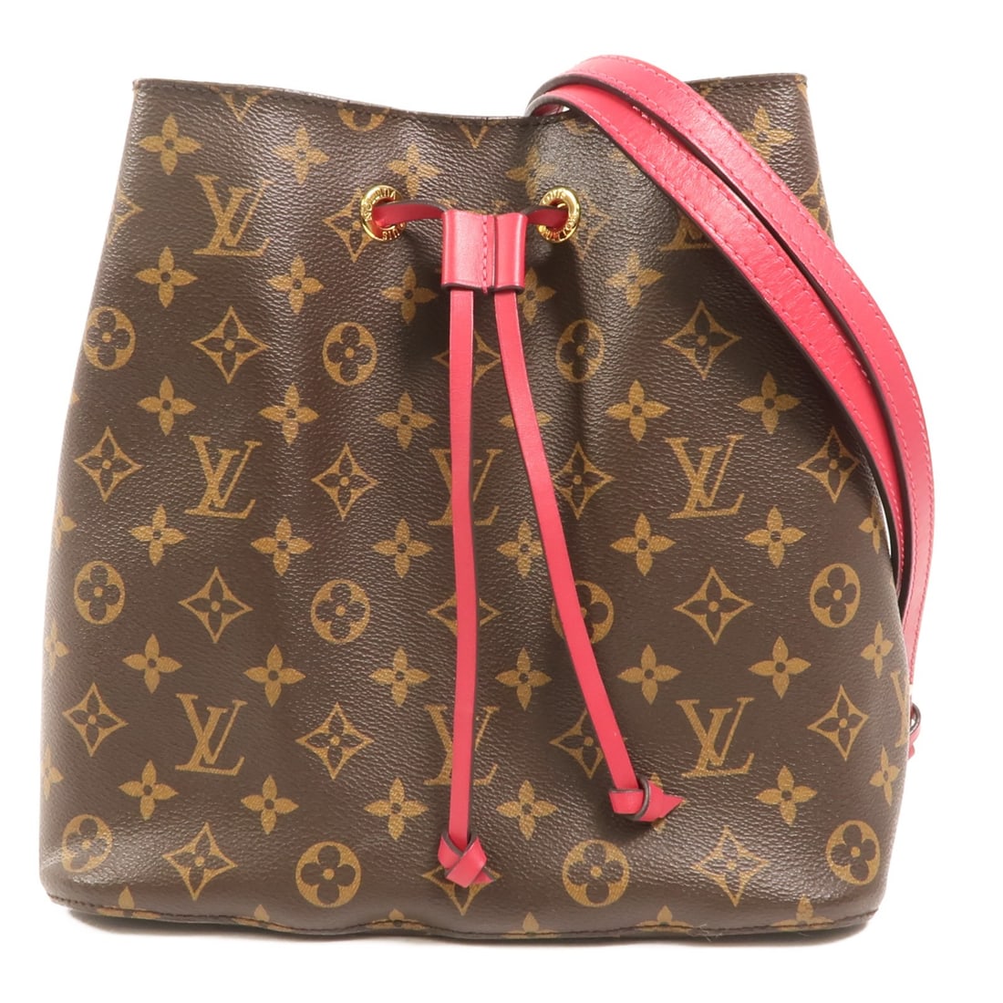 Louis Vuitton Neo Noe M43570 Monogram Shoulder Bag Brown Red: Louis Vuitton Neo Noe M43570 Monogram Shoulder Bag Brown Red Louis Vuitton Neo Noe shoulder bag, model M43570, in Brown/Red. It is made from Monogram and PVC coated canvas and comes with a shoulder st
