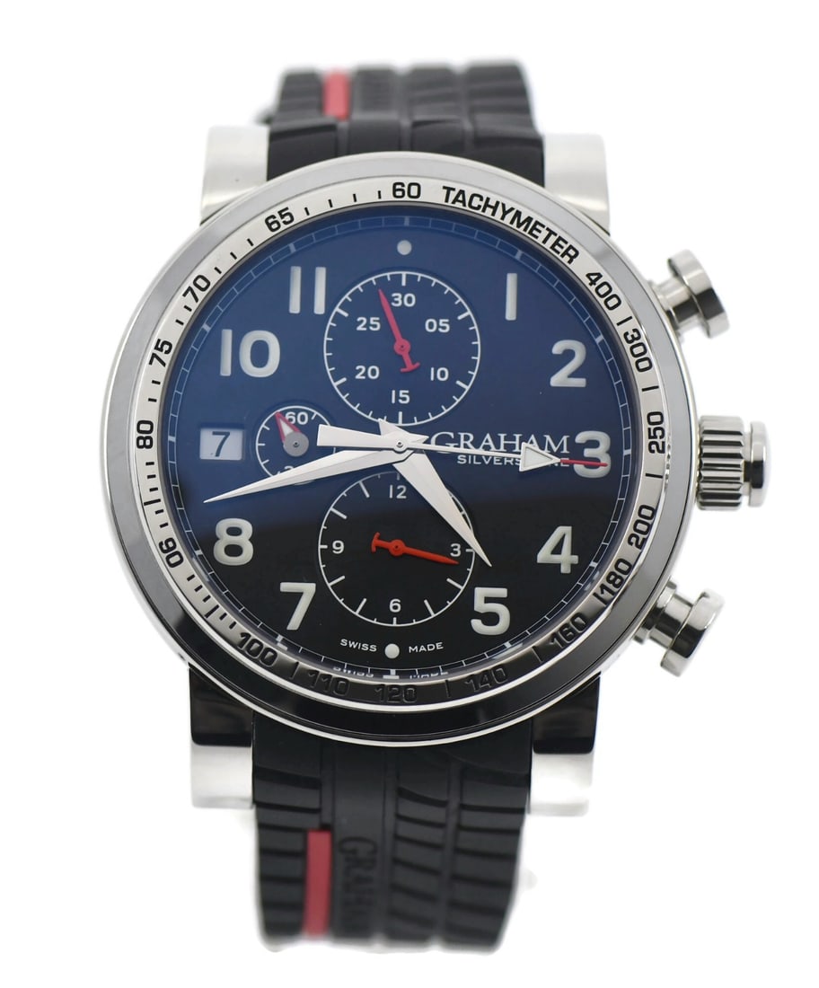Graham Silverstone Stowe 2BLES.B35B mens automatic chronograph watch: Graham Silverstone Stowe 2BLES.B35B mens automatic chronograph watch Pre-owned Graham Silverstone Stowe men's wristwatch with an automatic mechanical movement and analog chronograph display. This left