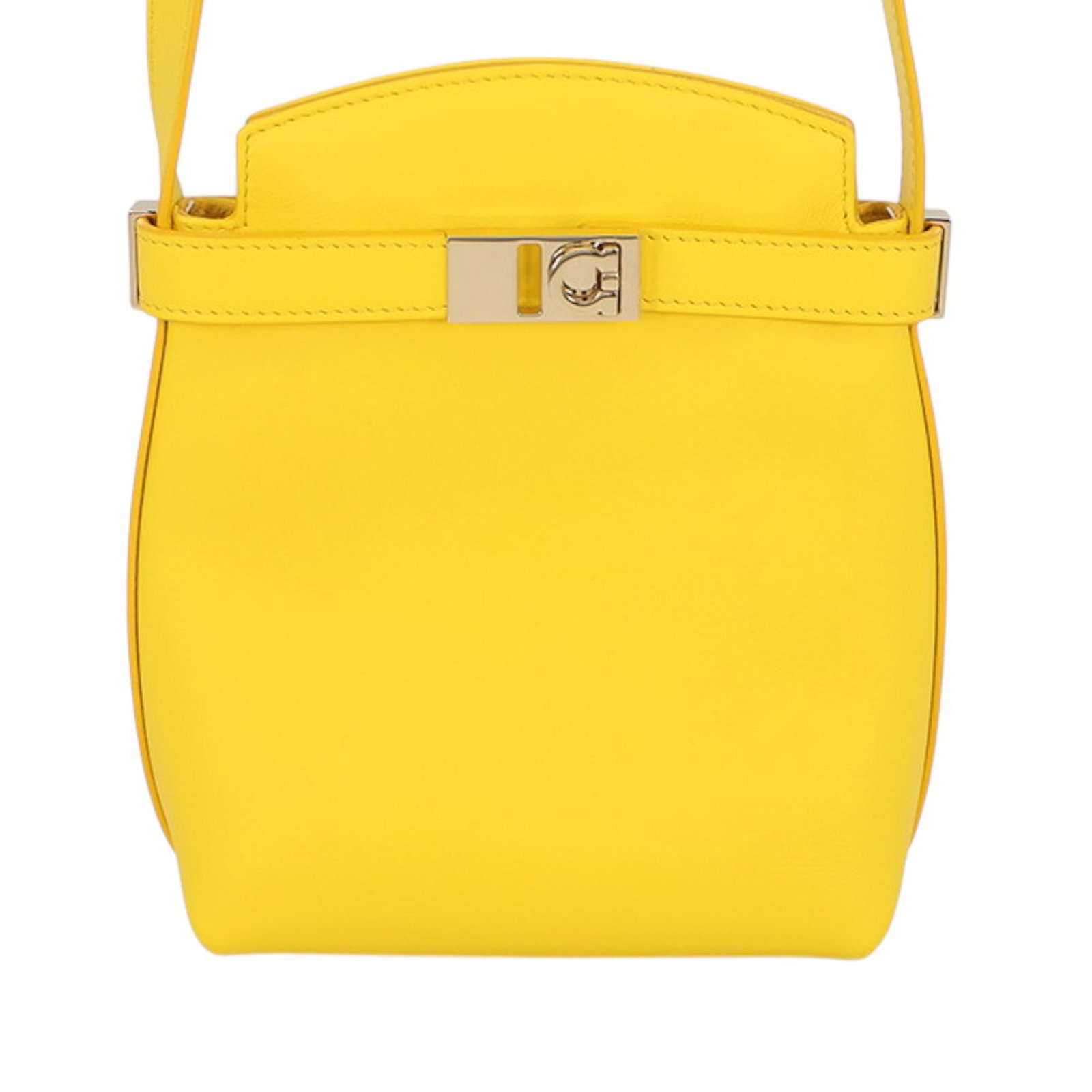 Ferragamo Gancini Hug Phone Holder Leather Crossbody Bag Yellow: Ferragamo Gancini Hug Phone Holder Leather Crossbody Bag Yellow Ferragamo Leather Gancini Hug Phone Holder Crossbody is a leather crossbody bag made in Italy. It features an adjustable flat leather st