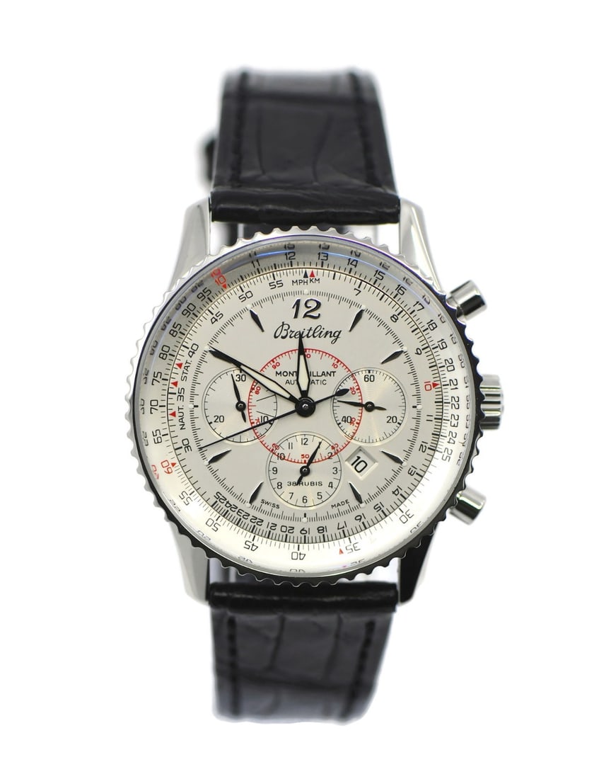 Breitling Navitimer A41330 38 mm automatic wristwatch with box: Breitling Navitimer A41330 38 mm automatic wristwatch with box Pre-owned Breitling Navitimer Montbrilliant wristwatch, reference A41330. This men's automatic watch features an analog silver dial in a 
