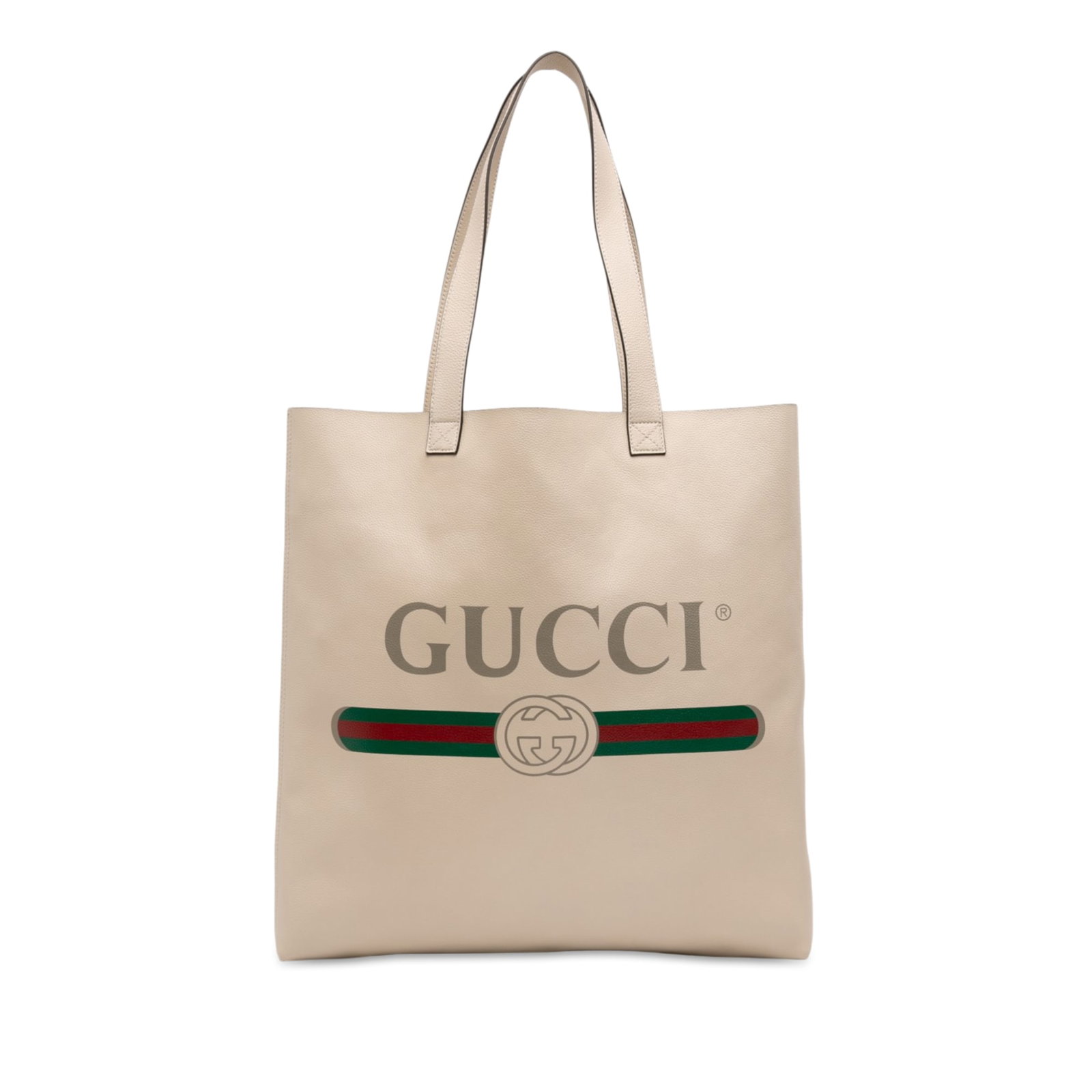 Brown Leather Tote Gucci Calfskin Logo: Brown Leather Tote Gucci Calfskin Logo Gucci Calfskin Logo Tote in brown leather with flat leather straps and an open-top design. Made in Italy, this tote includes a dust bag. Condition is AB, with st