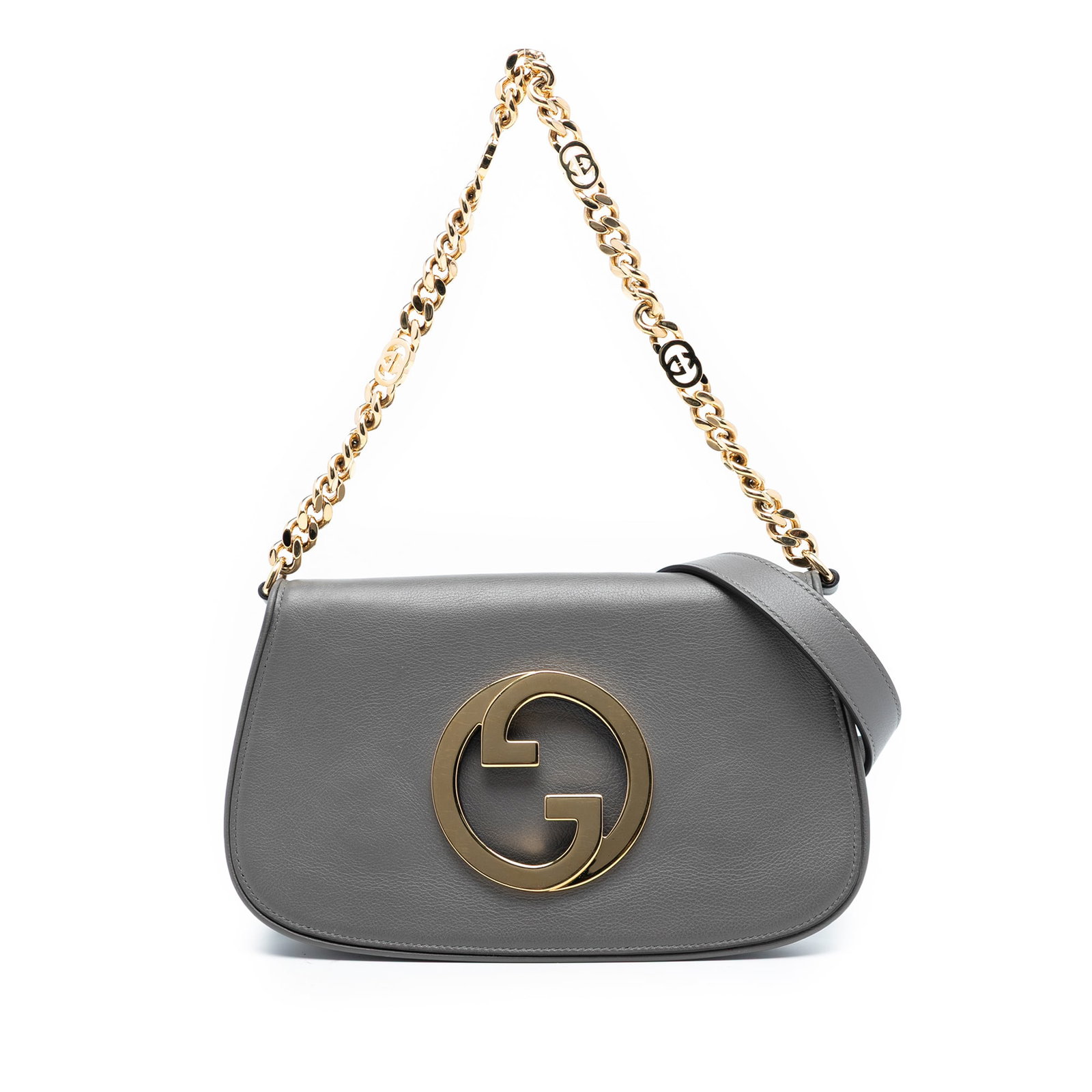 Gucci Blondie Small Leather Satchel with Chain Strap: Gucci Blondie Small Leather Satchel with Chain Strap This Gucci Small Calfskin Blondie Chain Satchel features a leather body with a front flap secured by a magnetic snap closure. It includes a chain l