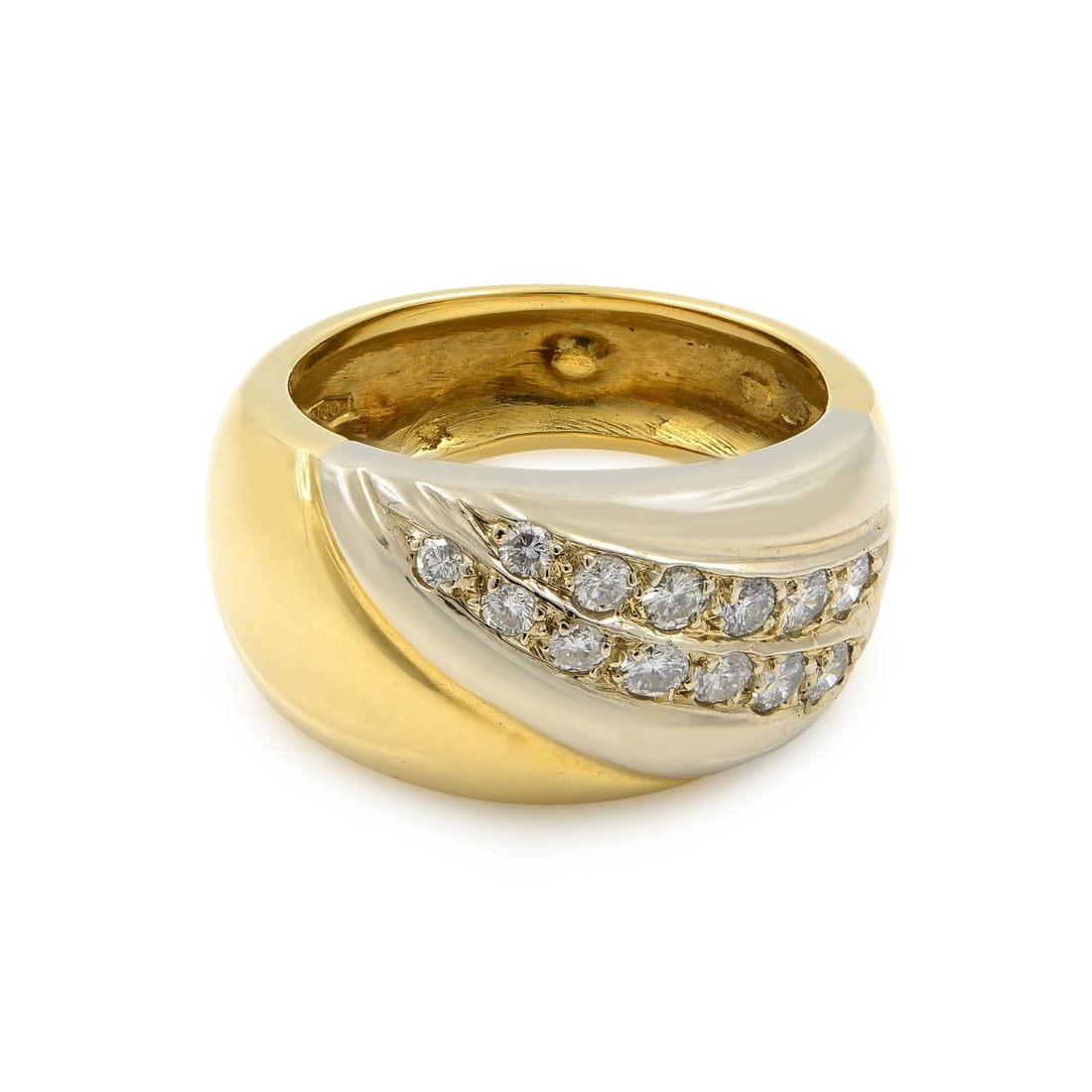 Rachel Koen 18K Two Tone Diamond Infinity Band Ring Size 6.5: Rachel Koen 18K Two Tone Diamond Infinity Band Ring Size 6.5 This Rachel Koen women's ring is crafted from 18K multi-tone gold, featuring a harmonious blend of smooth yellow gold and polished white go