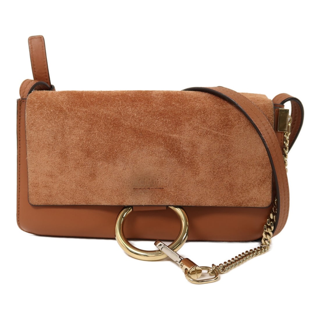 Brown Suede Calfskin Shoulder Bag Chloe Womens: Brown Suede Calfskin Shoulder Bag Chloe Womens Chloe shoulder bag in brown suede and calfskin leather. It features a brown frame color, a magnetic pocket, and three open interior pockets. The bag is s