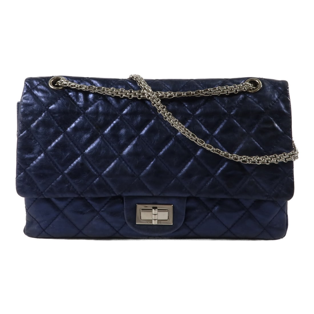 CHANEL 2.55 Maxi Calfskin Shoulder Bag Blue: CHANEL 2.55 Maxi Calfskin Shoulder Bag Blue CHANEL 2.55 Maxi cross shoulder bag in blue x blue calfskin (cowhide) leather. It features a turn lock closure, multiple interior and exterior pockets, and 