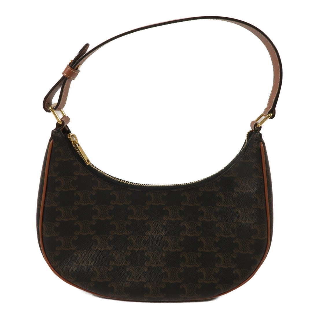 CELINE Ava Medium Triomphe Brown Coated Canvas Shoulder Bag: CELINE Ava Medium Triomphe Brown Coated Canvas Shoulder Bag The CELINE Ava Medium Triomphe Shoulder Bag is crafted in brown PVC coated canvas and features gold-tone hardware. It includes an interior o