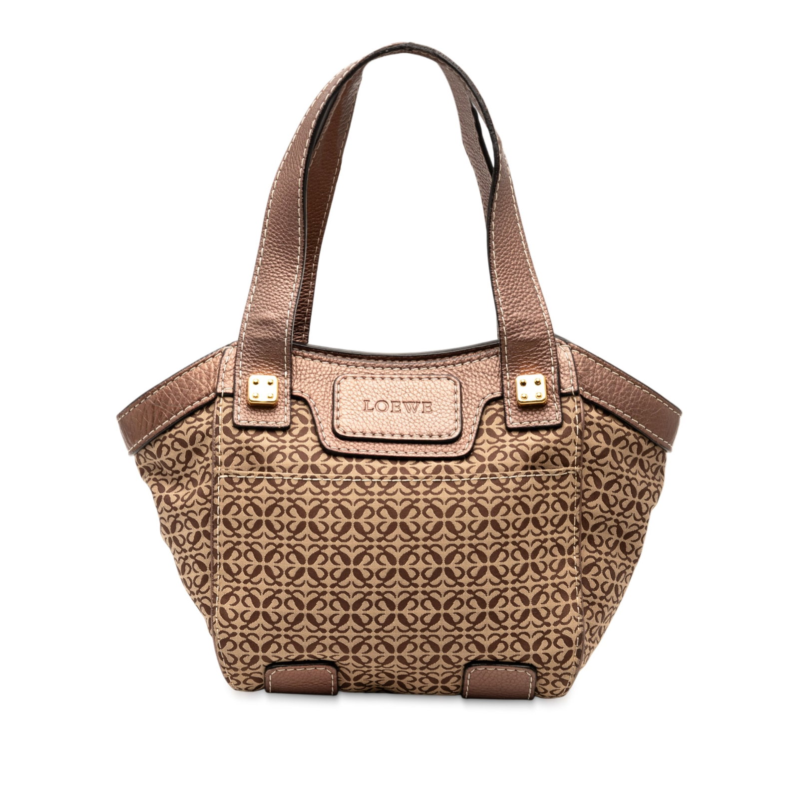LOEWE Anagram Canvas Tote Bag Brown with Leather Trim: LOEWE Anagram Canvas Tote Bag Brown with Leather Trim This LOEWE Anagram Canvas Tote is a stylish and functional accessory crafted from printed canvas with leather trim. It features flat leather strap