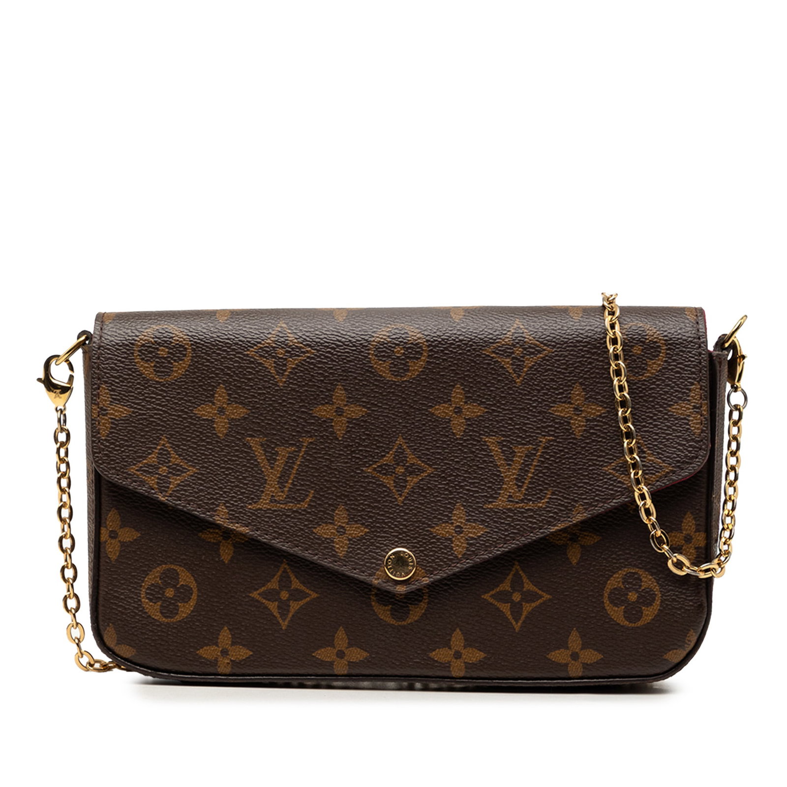 Louis Vuitton Felicie Pochette Monogram Crossbody Bag Chain Strap: Louis Vuitton Felicie Pochette Monogram Crossbody Bag Chain Strap The Louis Vuitton Monogram Pochette Felicie is a crossbody bag made with a monogram canvas body and a detachable gold-tone chain shoul