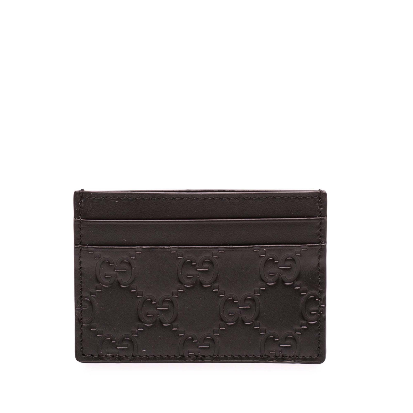 Gucci Guccissima Black Leather Card Case with Embossed Design: Gucci Guccissima Black Leather Card Case with Embossed Design This Guccissima card holder is crafted from embossed leather and features multiple card slots. Finished in black, it offers a stylish and 