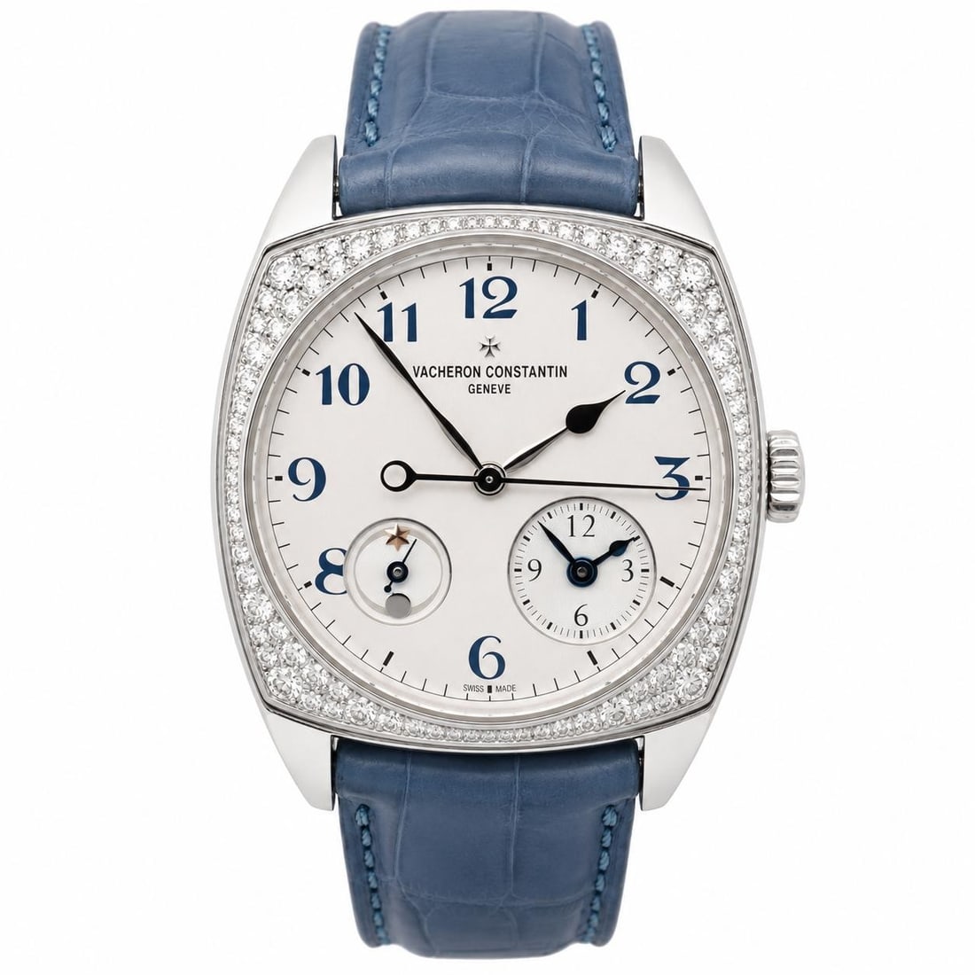 Vacheron Constantin Harmony 37mm White Gold Dual Time Watch: Vacheron Constantin Harmony 37mm White Gold Dual Time Watch This Vacheron Constantin Harmony Dual Time wristwatch features a 37mm case crafted from 18K white gold, complemented by a white analog dial 