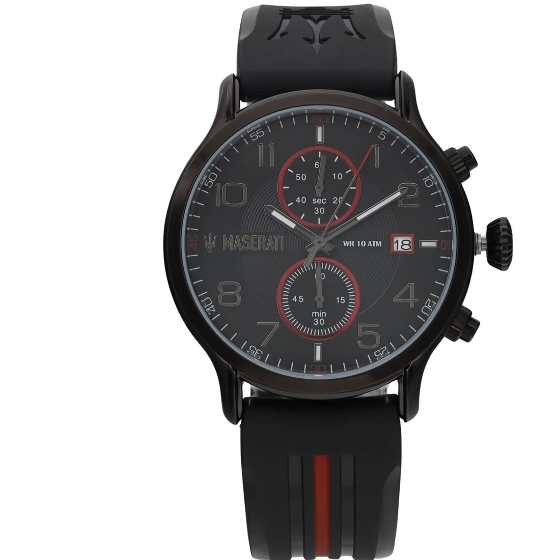 Maserati Epoca Chronograph 43mm Black Dial Men's Watch R8871618005: Maserati Epoca Chronograph 43mm Black Dial Men's Watch R8871618005 The Maserati Epoca 43 mm Chronograph Men's Watch features a striking black dial complemented by a sleek stainless steel case with a P
