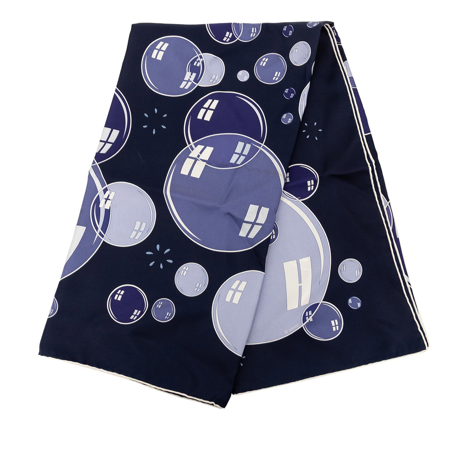 Hermes Bal de Bulles 90 Silk Scarf Blue: Hermes Bal de Bulles 90 Silk Scarf Blue Hermes Bal de Bulles Silk Scarf 90, made in France, features a printed 100% silk body in blue. This accessory is identified as model Bal de Bulles Silk Scarf 90