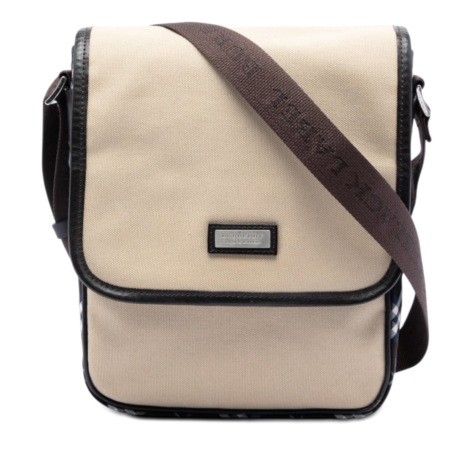 Burberry Nova Check canvas crossbody bag: Burberry Nova Check canvas crossbody bag This Burberry Nova Check Trimmed Canvas Crossbody bag features a durable canvas body with leather trim, an adjustable flat strap for versatile wear, a front fl